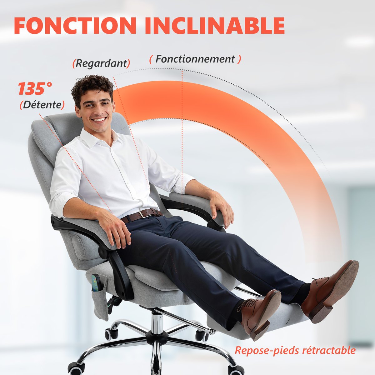 Fauteuil de bureau avec fonction massage gris clair, HOMCOM