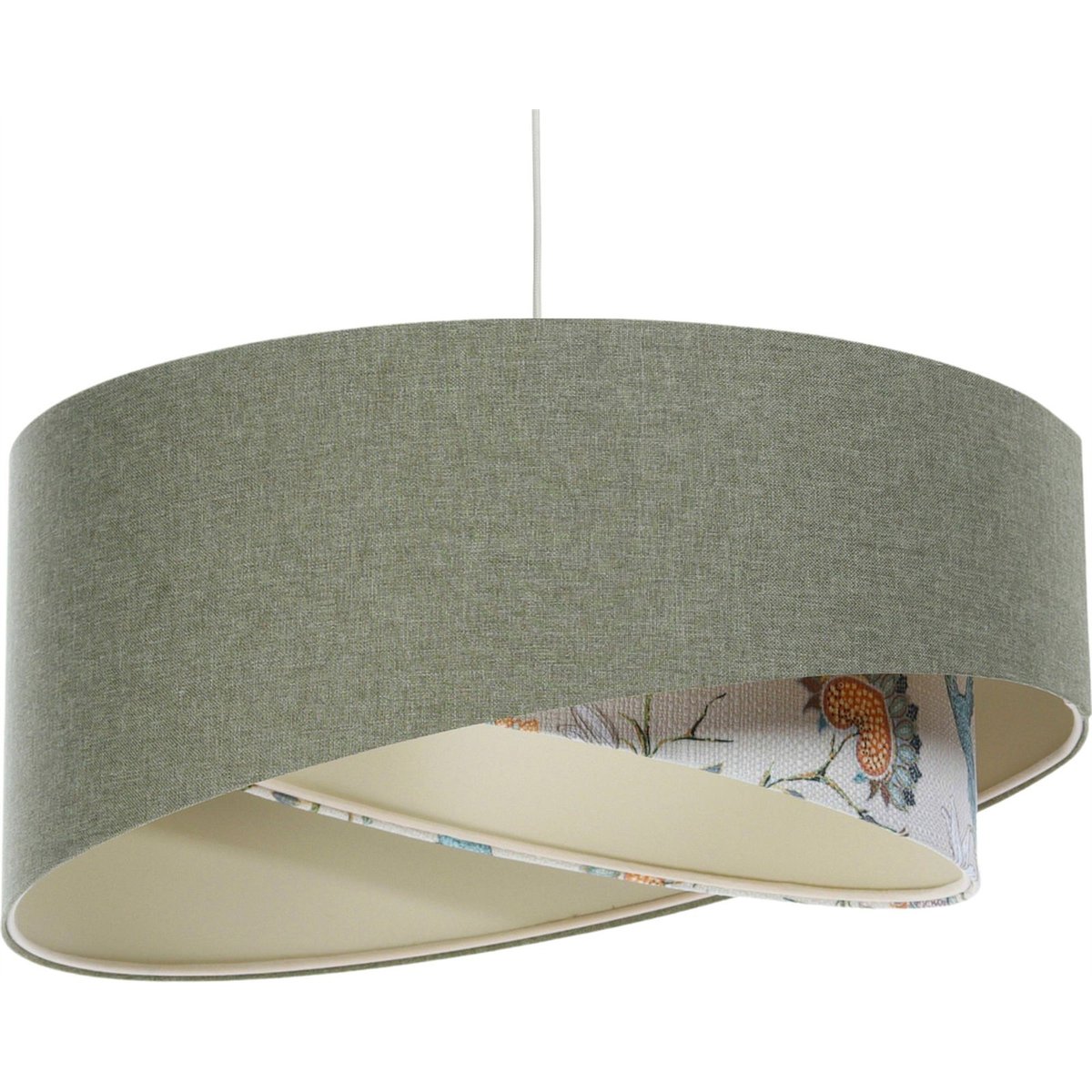 Suspension ronde en tissu style bohème Boho vert vintage avec base beige crème, BPS KONCEPT
