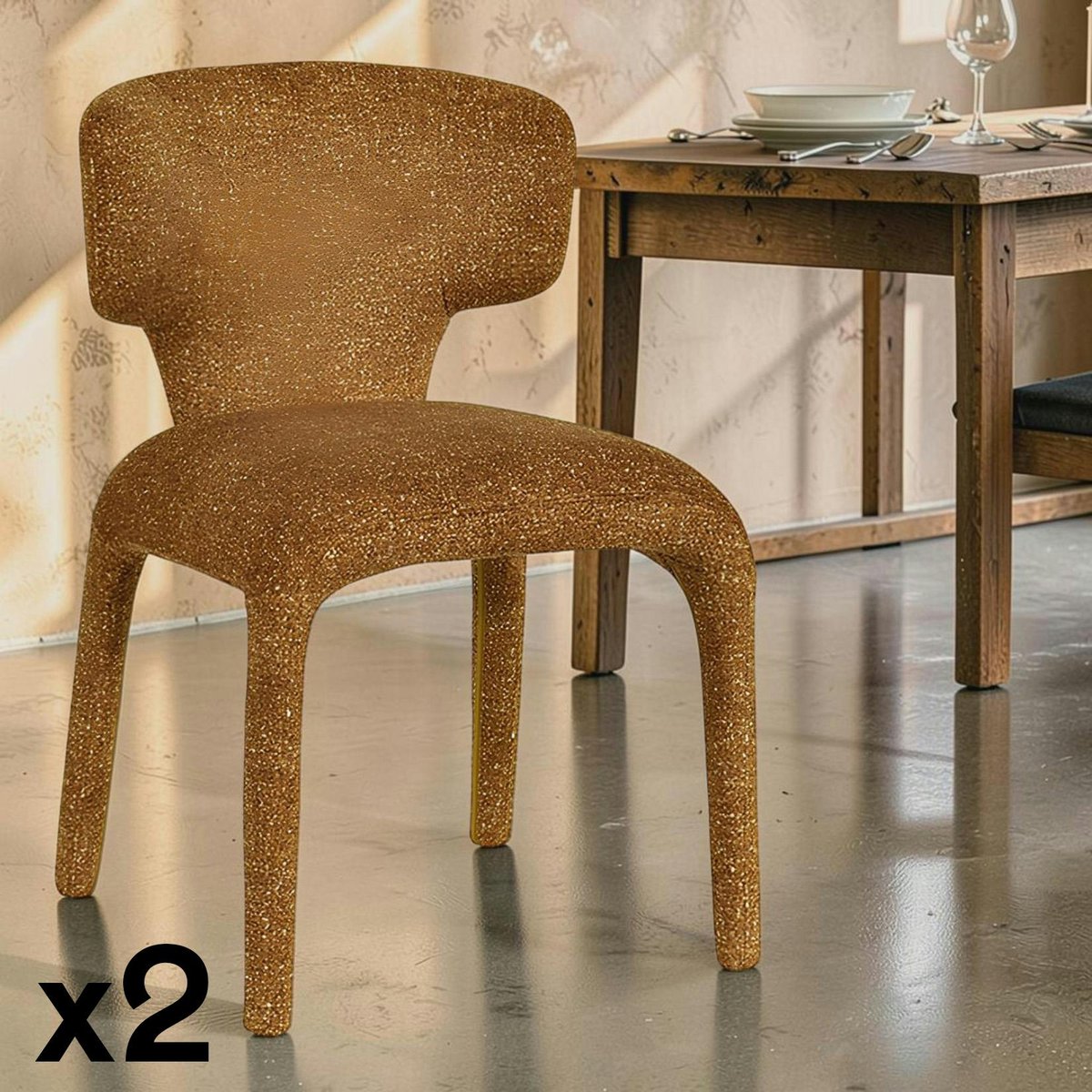 Chaise design en tissu (lot de 2) TULSA moutarde, PIER IMPORT