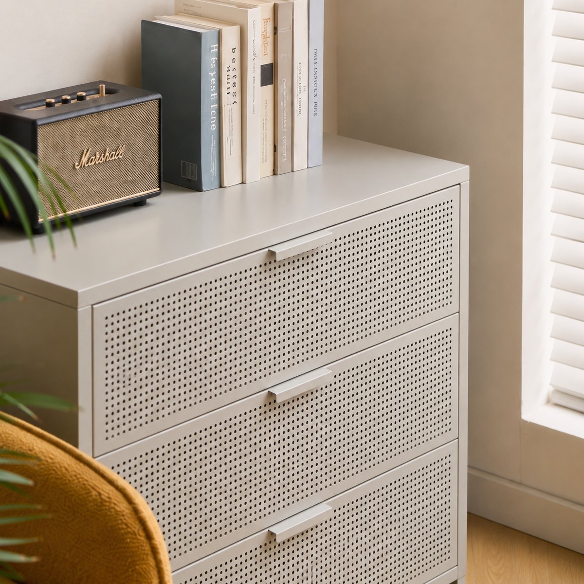 Commode 3 tiroirs, métal, JOEN beige, NORDLYS