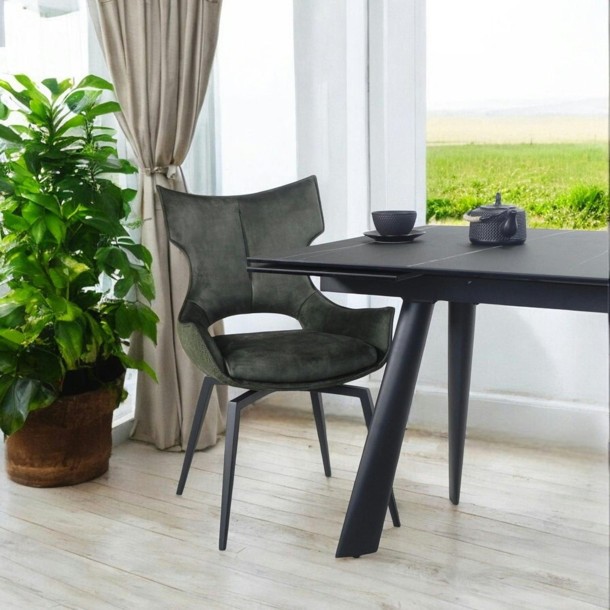 Chaise pivotante verte bi-matière, dossier en T (lot de 2) LOMBARDIE vert, PIER IMPORT