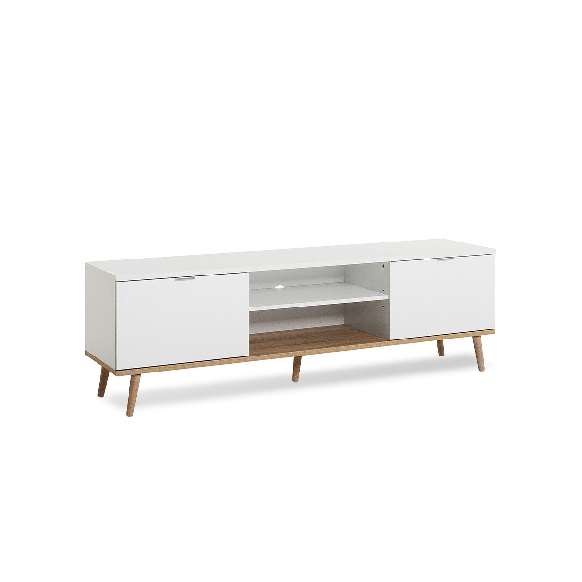 Meuble TV 2 Portes 2 Niches L160 cm - COPENHAGUE blanc, CALICOSY