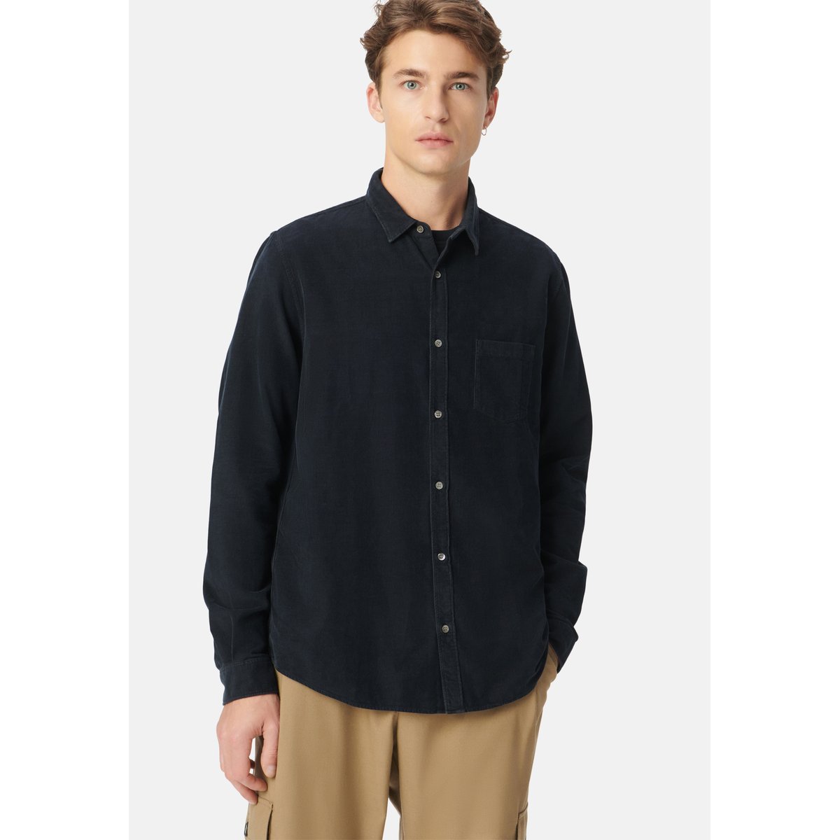 Chemise coton bio velours milleraies bleu marine, IKKS