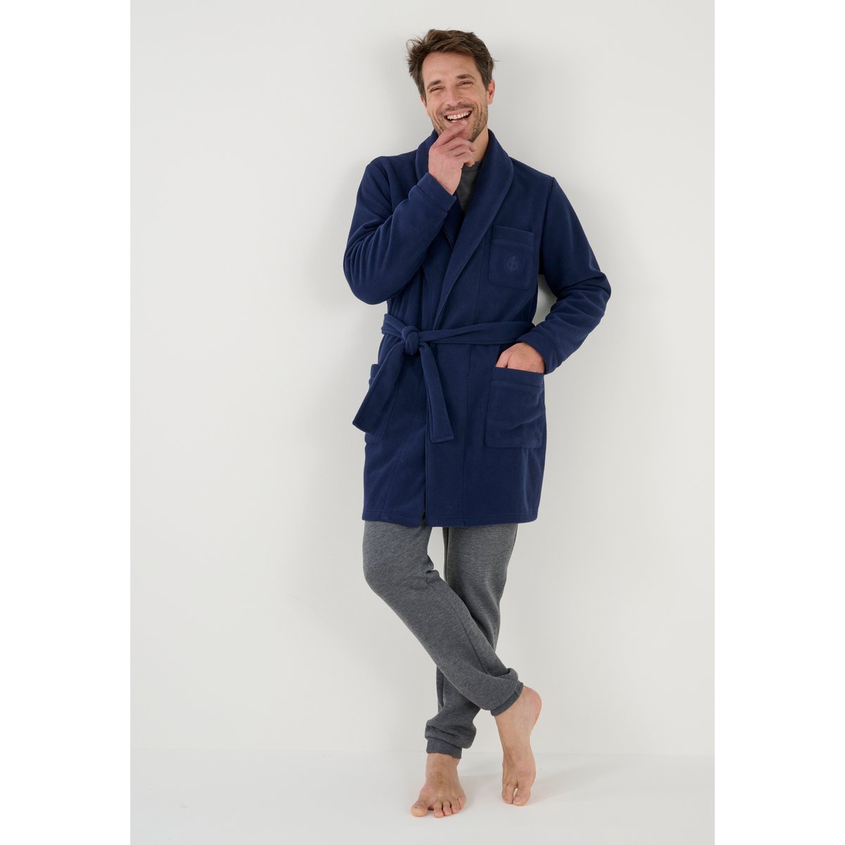 Robe de chambre maille polaire, Thermolactyl bleu marine, DAMART
