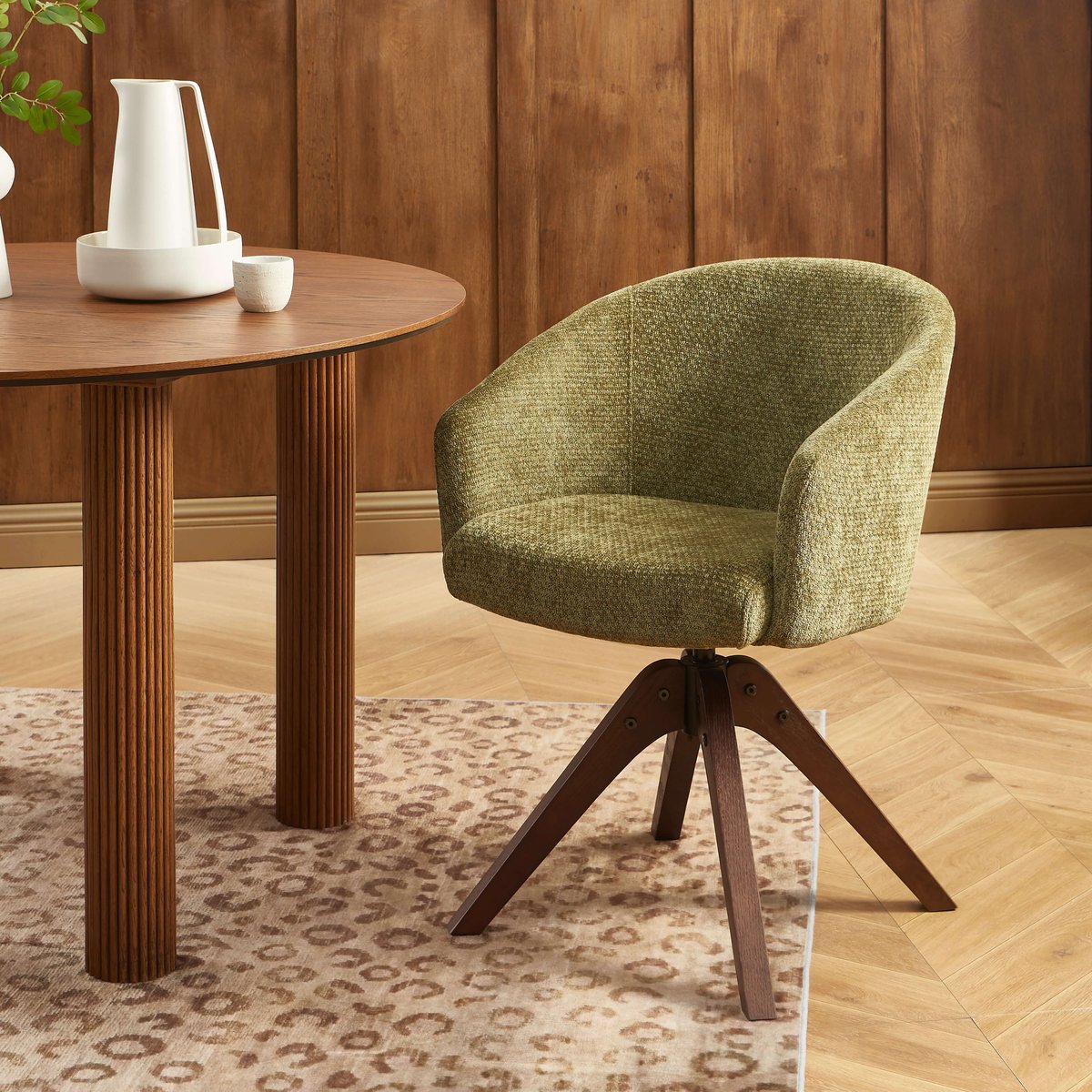 Fauteuil de table en tissu chenille PAOLA vert, SORELH