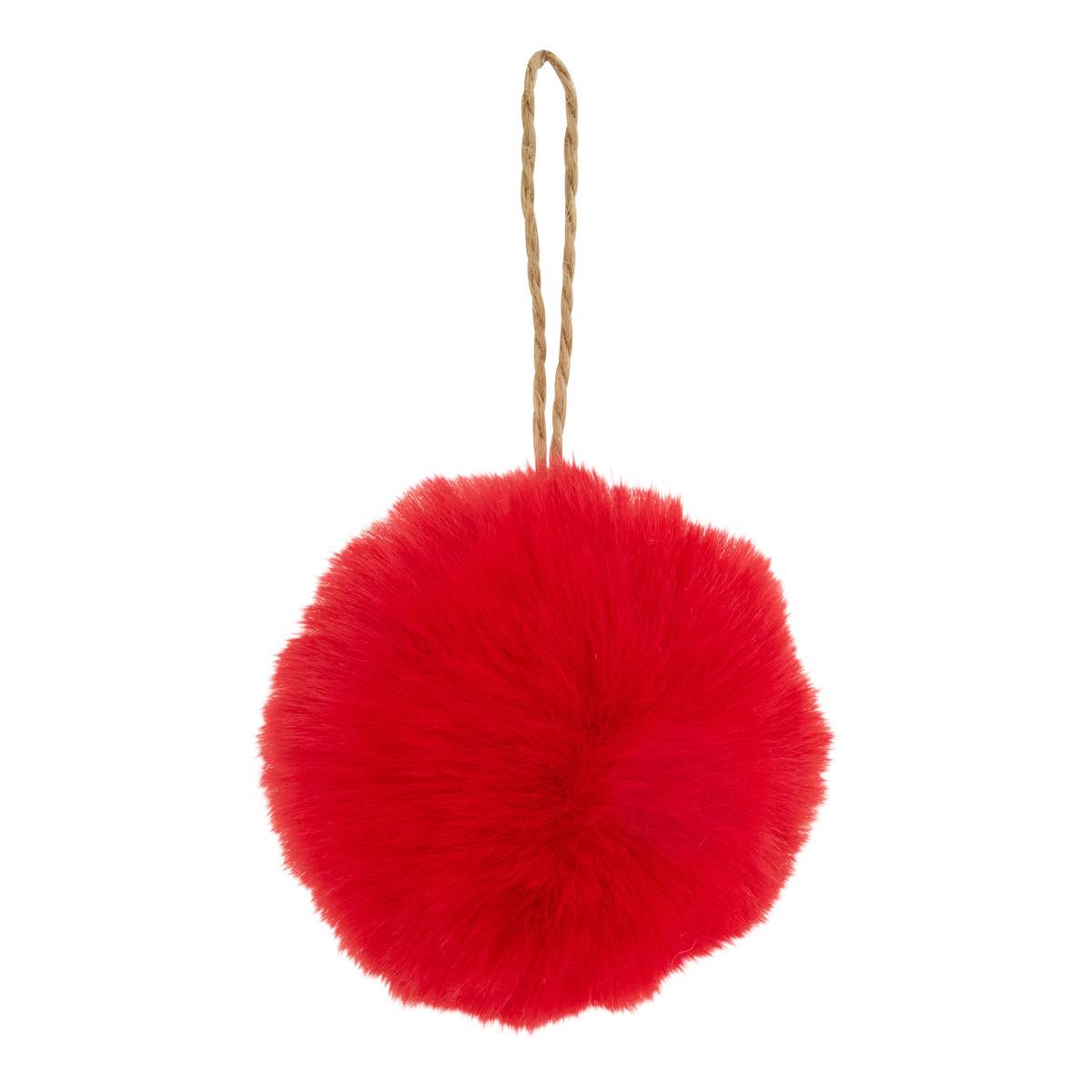 Boule de Noël en imitation fourrure rouge et blanc D. 80 mm blanc, FEERIC LIGHTS & CHRISTMAS