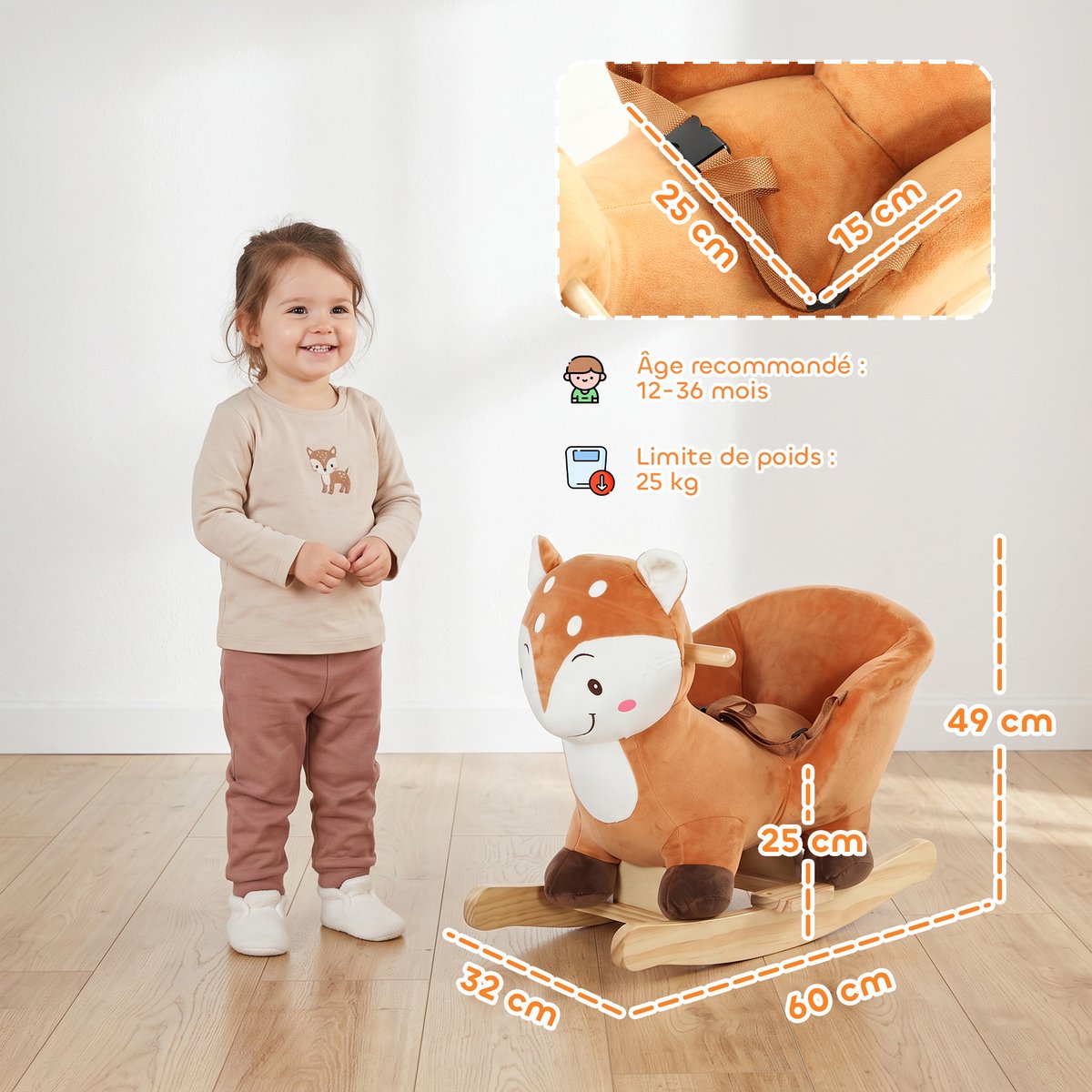 Cheval à bascule pour enfants Peluche Marron marron, blanc, brun foncé, AIYAPLAY