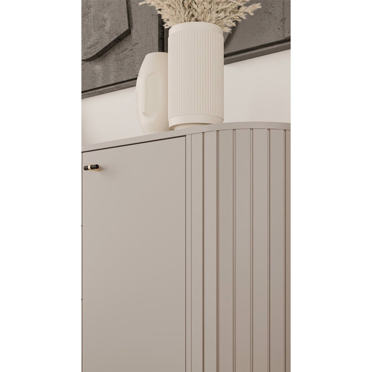 Buffet bas rainuré ZANTE 2 portes gris beige, RECOLLECTION