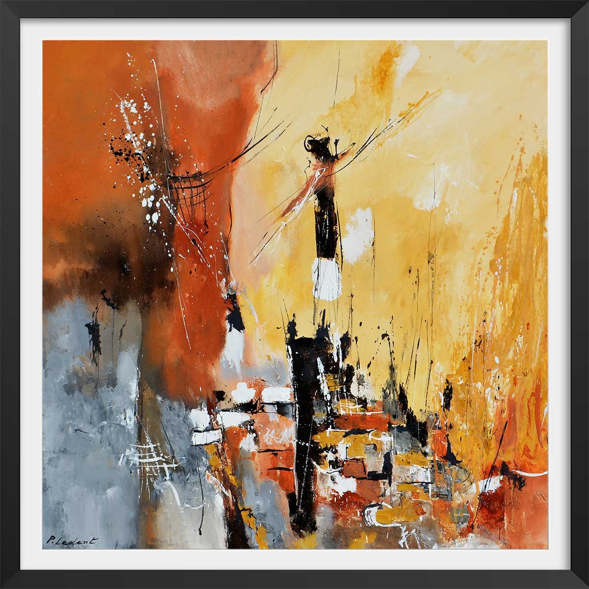 Affiche abstraite terre d' ocre et de sienne affiche + cadre en bois - noir, HEXOA