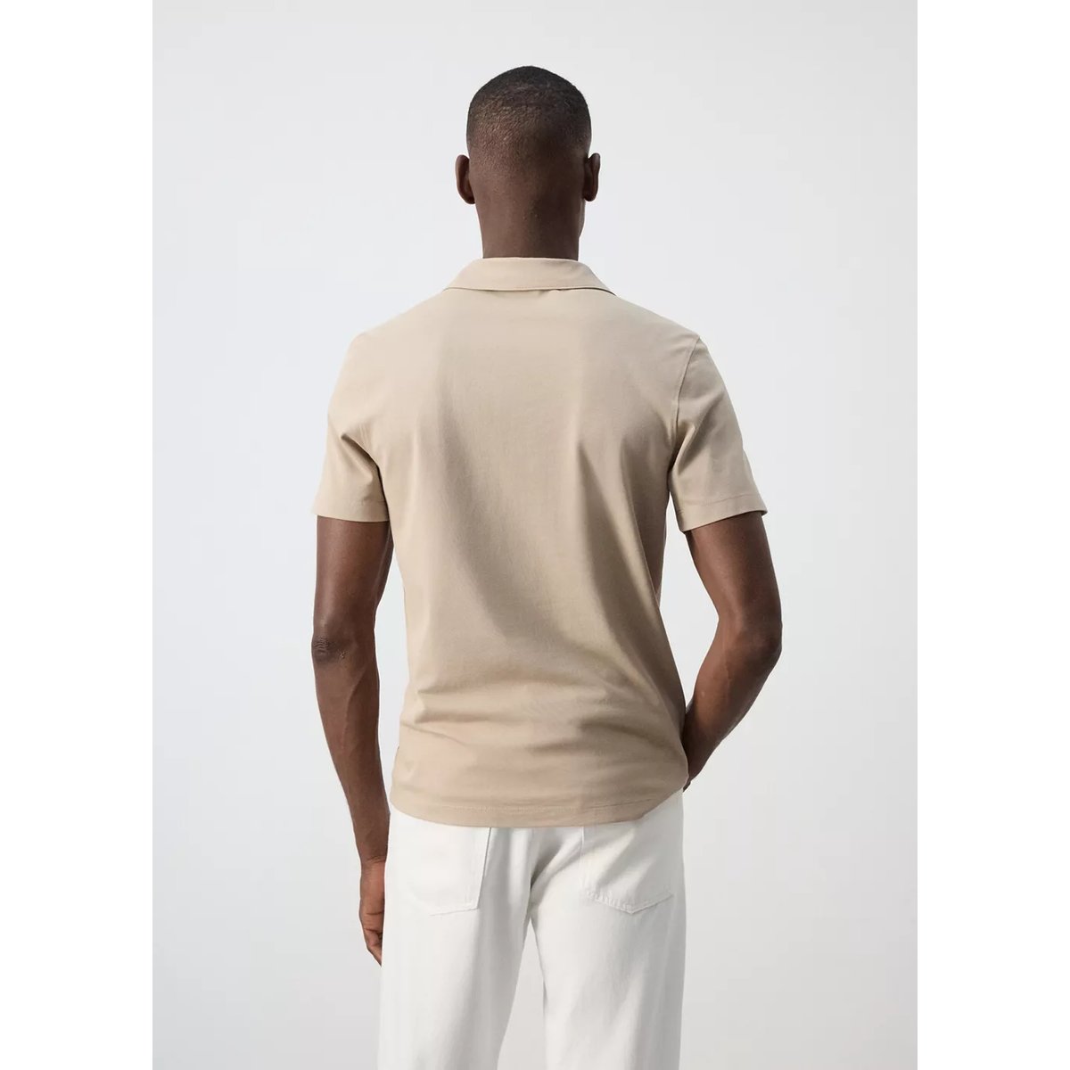Polo en mélange de coton coupe ajustée sable, MANGO MAN