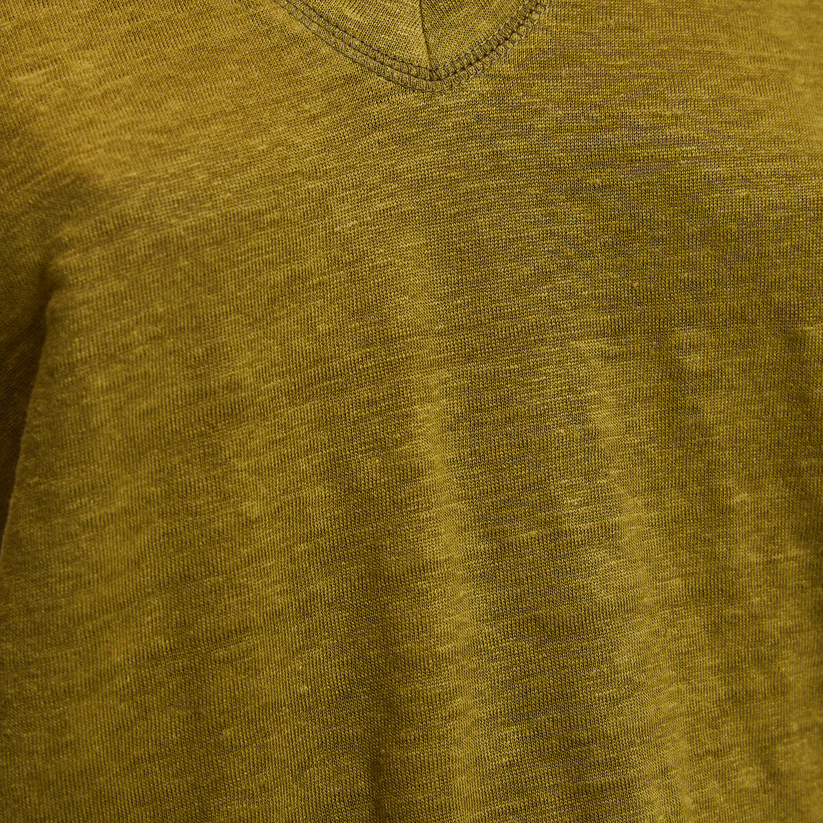 T-shirt en lin, col V, manches courtes vert kaki, LA REDOUTE COLLECTIONS