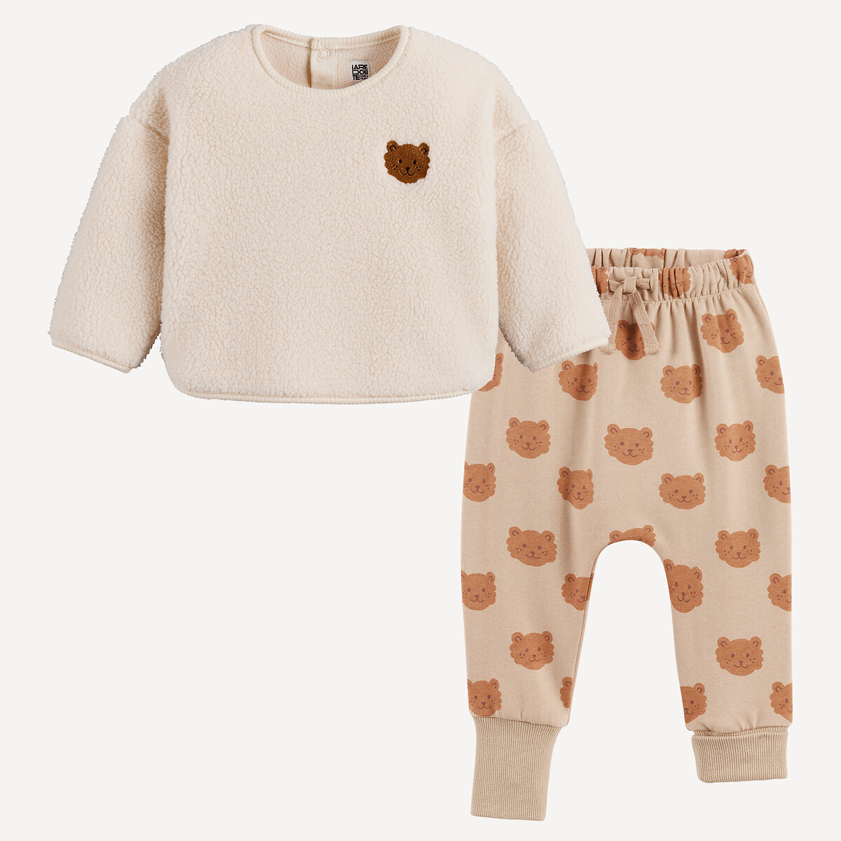 Ensemble 2 pièces, sweat en sherpa et sarouel avec bas de jambes retroussables beige/marron, LA REDOUTE COLLECTIONS