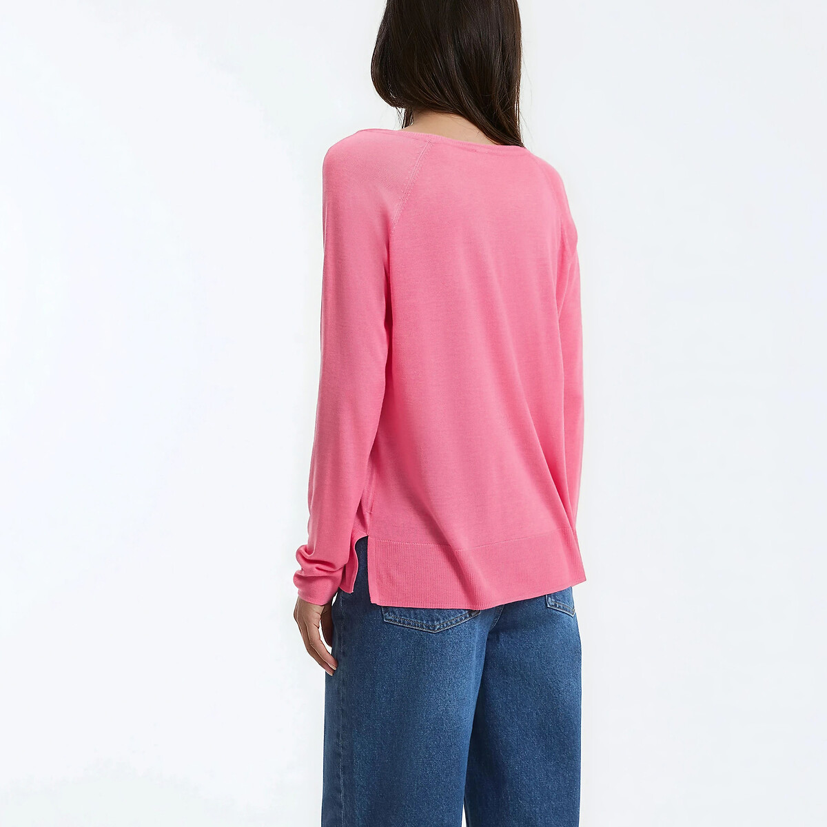 Pull col rond en maille fine, manches longues rose, LA REDOUTE COLLECTIONS