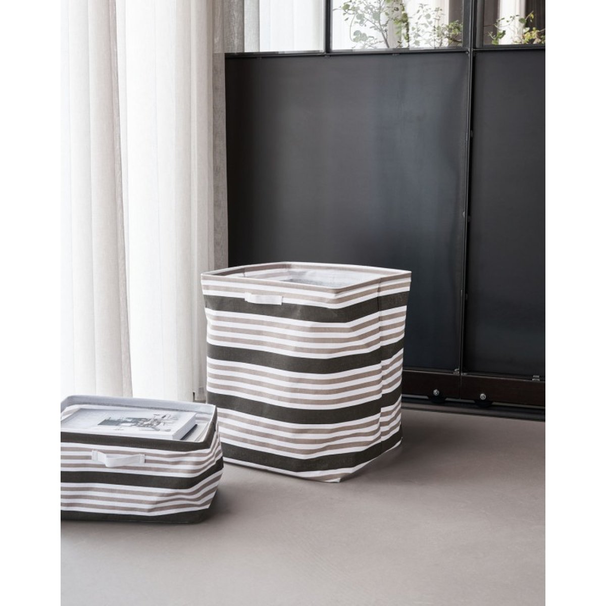 Panier à linge textile rayures Store marron, HOUSE DOCTOR