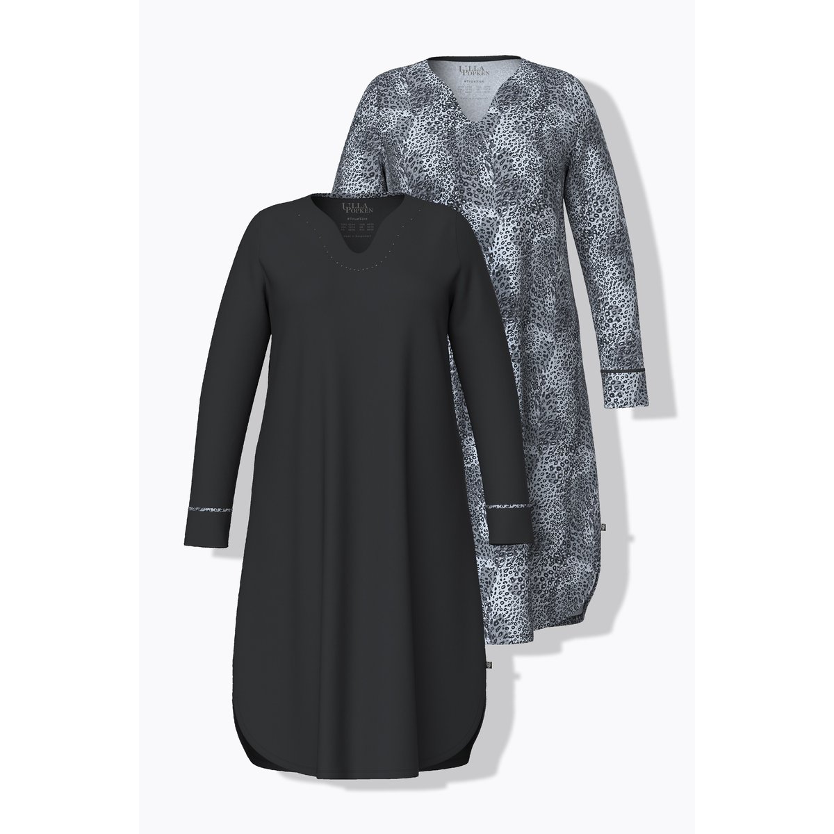 Lot de 2 T-shirts de nuit à col tunisien noir, ULLA POPKEN