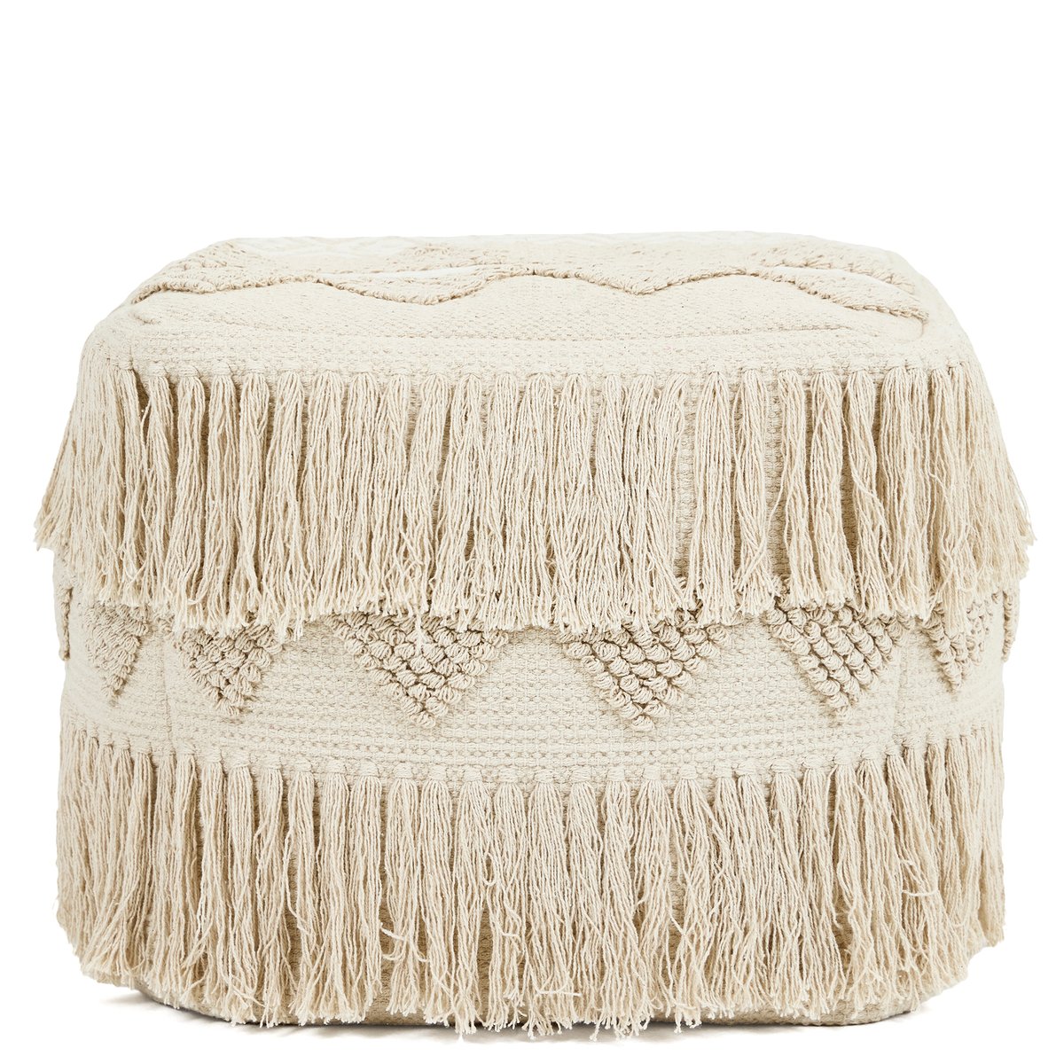 Pouf repose-pieds carré en coton capitonné bohème Oeko-Tex® - CALLI beige naturel, ICON