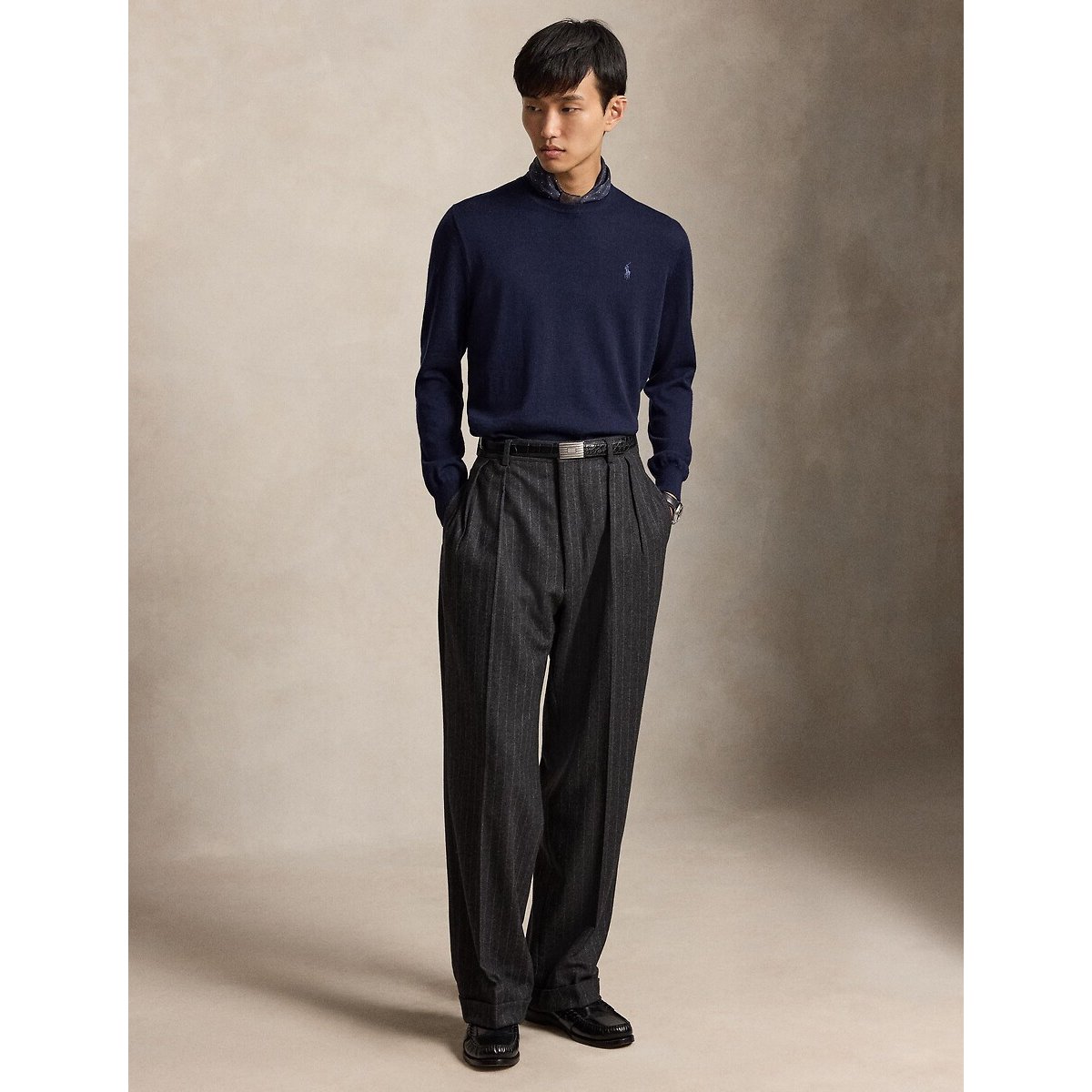 Pullover girocollo, in lana merino blu marino, POLO RALPH LAUREN