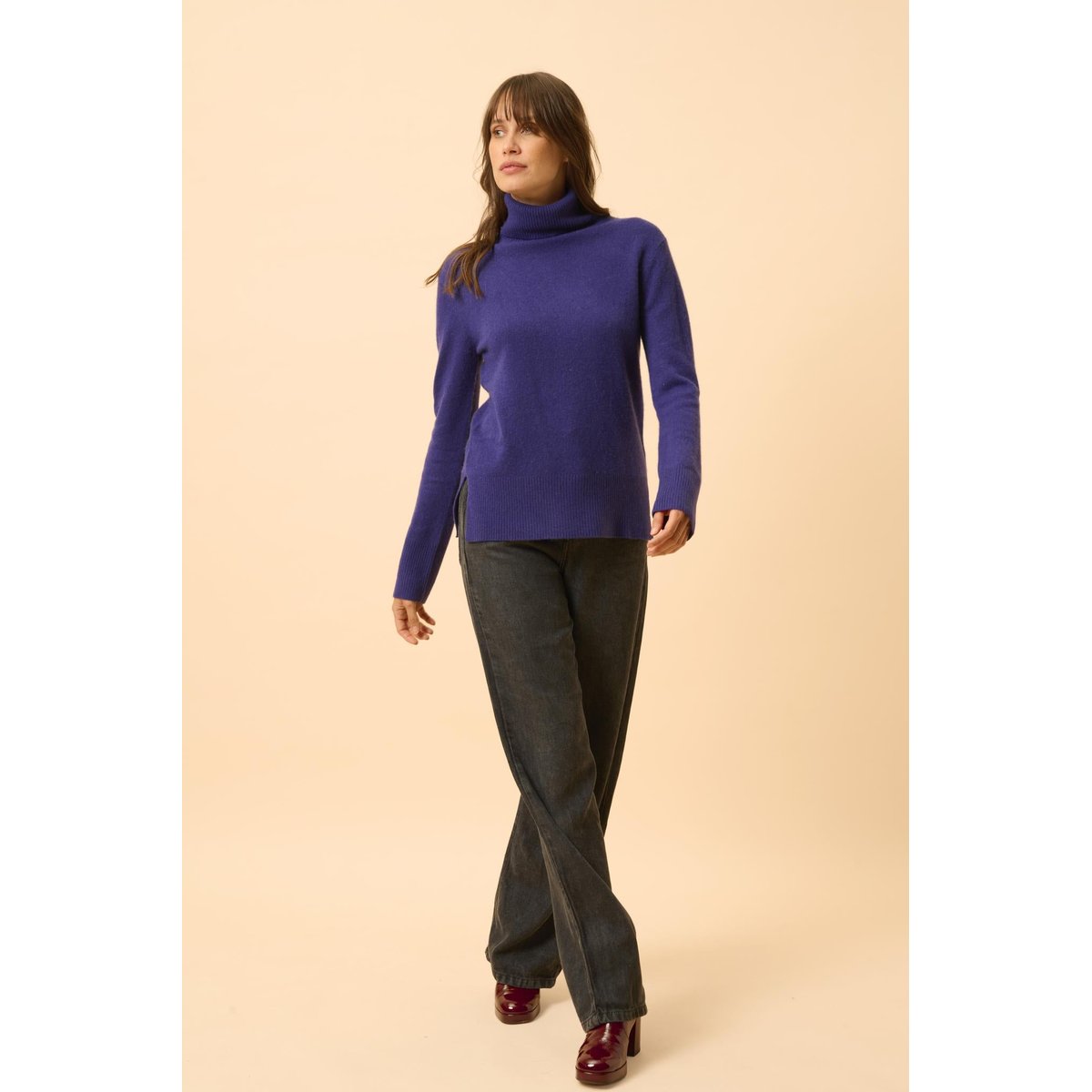Pull Col Roulé Purple Lexie violet foncé, JUST CASHMERE