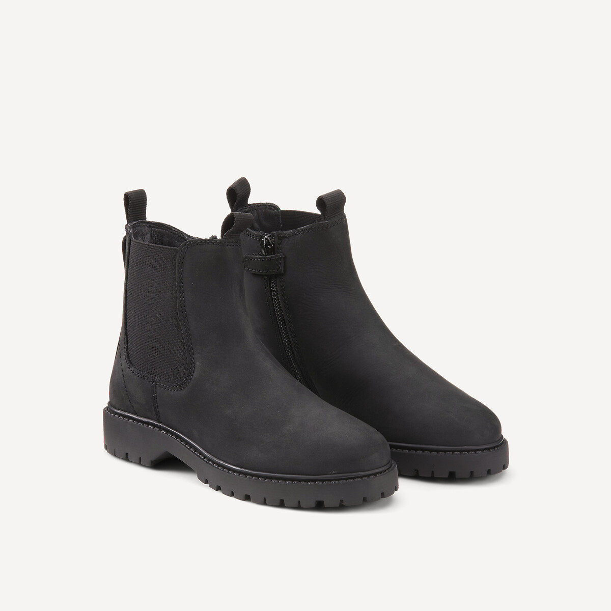 Bottines chelsea en cuir noir, LA REDOUTE COLLECTIONS