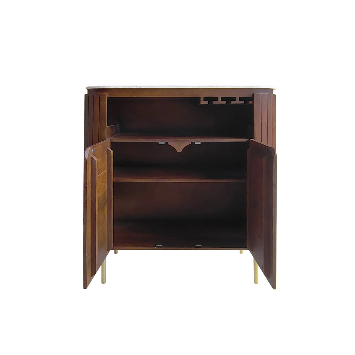 Meuble bar en bois de manguier et marbre SIENNE bois foncé, MADE IN MEUBLES