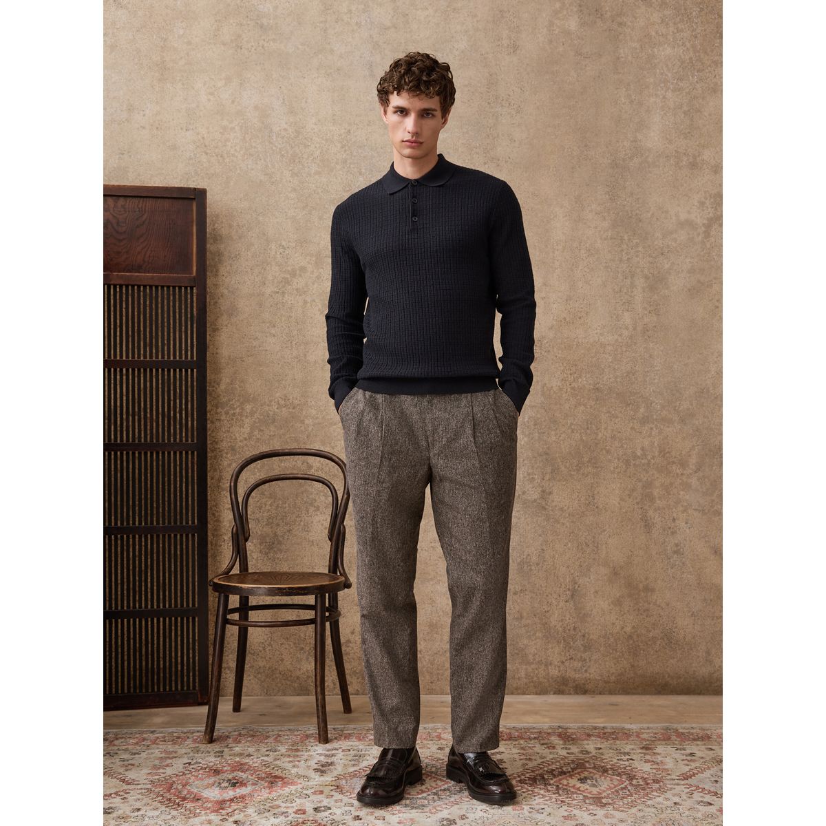Pantalon nova fides texturé fuselé en laine taupe, NEXT