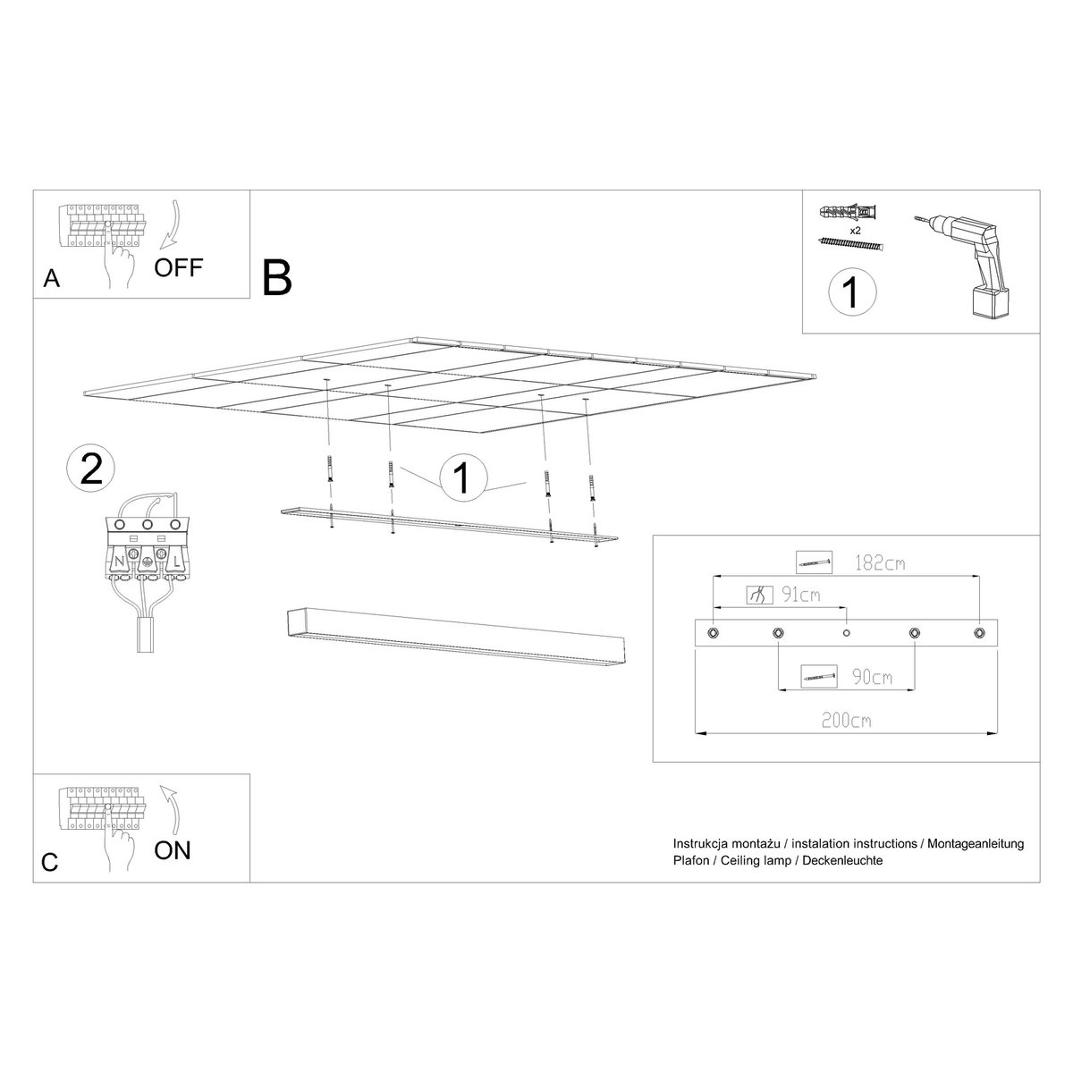 Plafonnier Aluminium Gris LED 1 Pinne gris, EDEN
