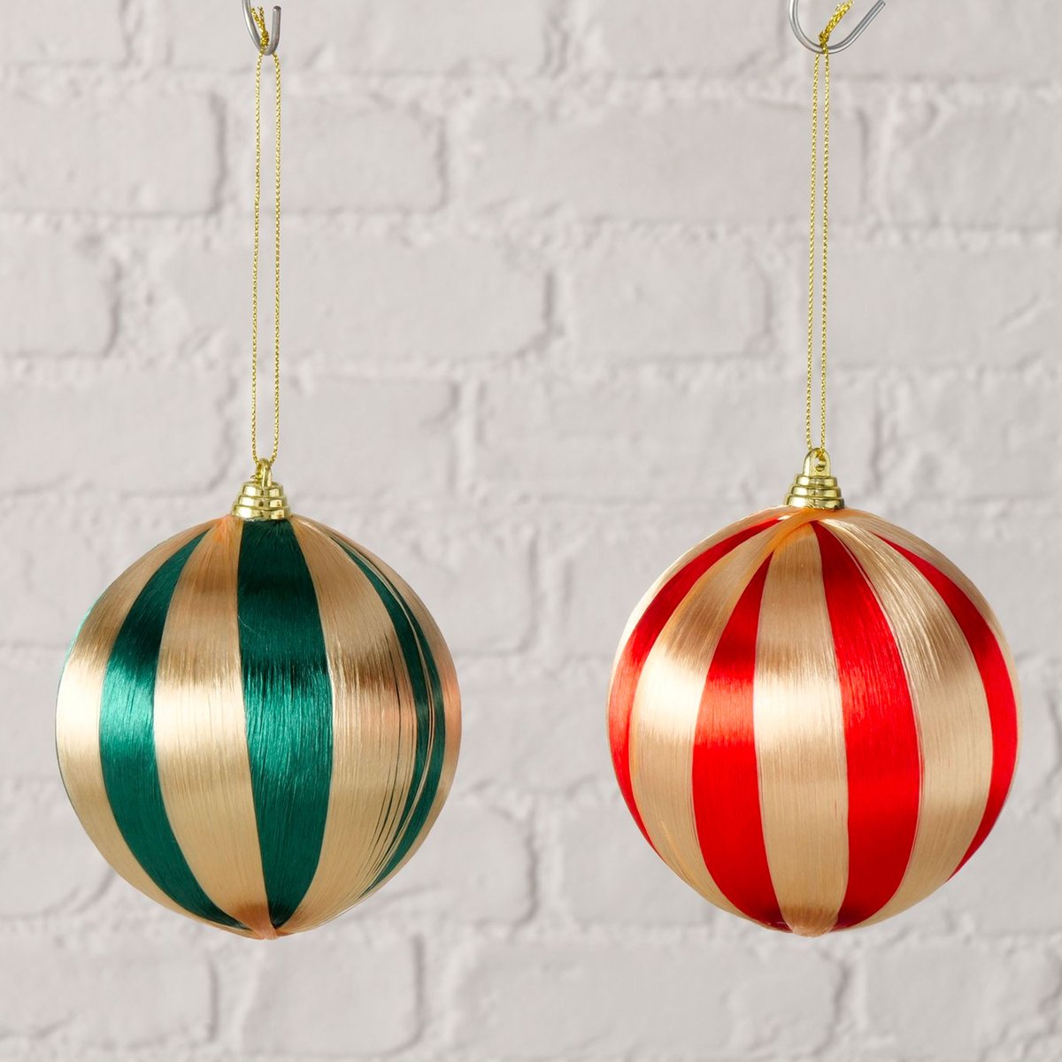 Set de 2 boules de Noël vert, rouge et doré 10cm doré, WADIGA