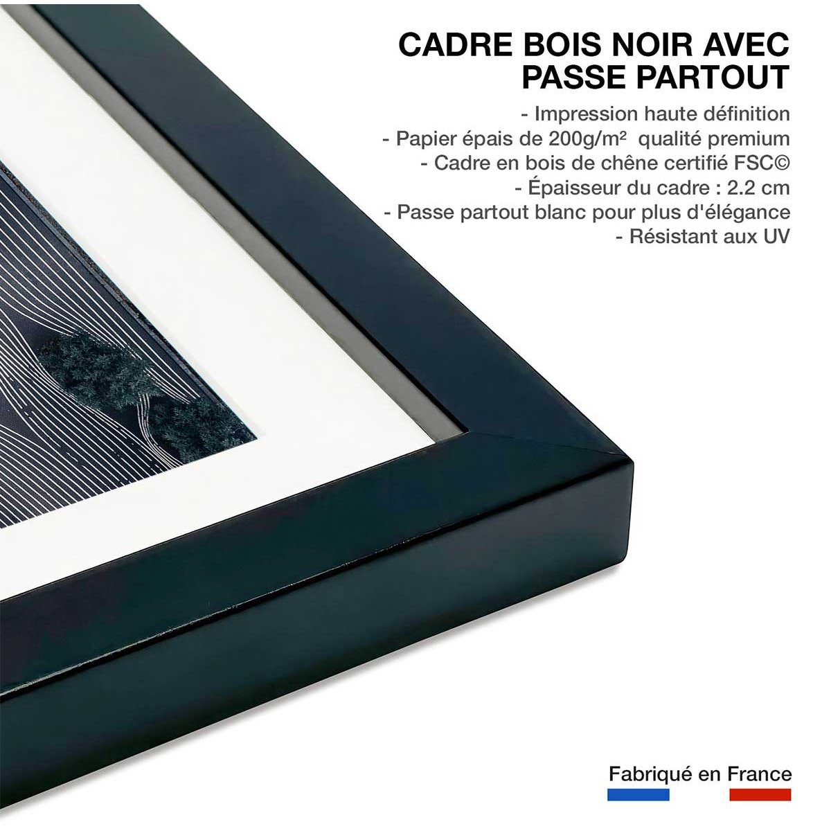 Affiche photo drône espace temps affiche + cadre en bois - noir, HEXOA