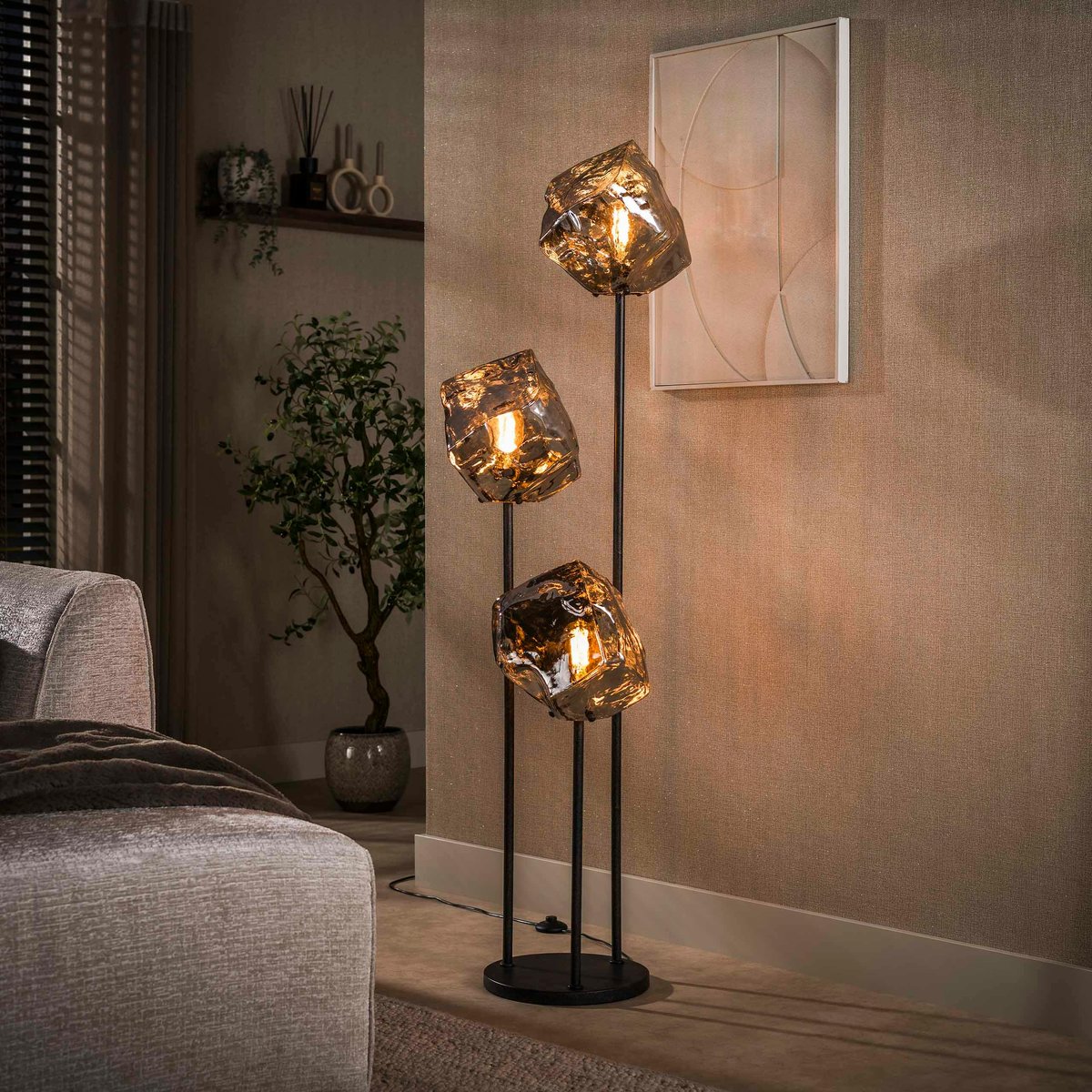 Lampadaire design verre chromé 3 blocs NIAGARA chrome, PIER IMPORT