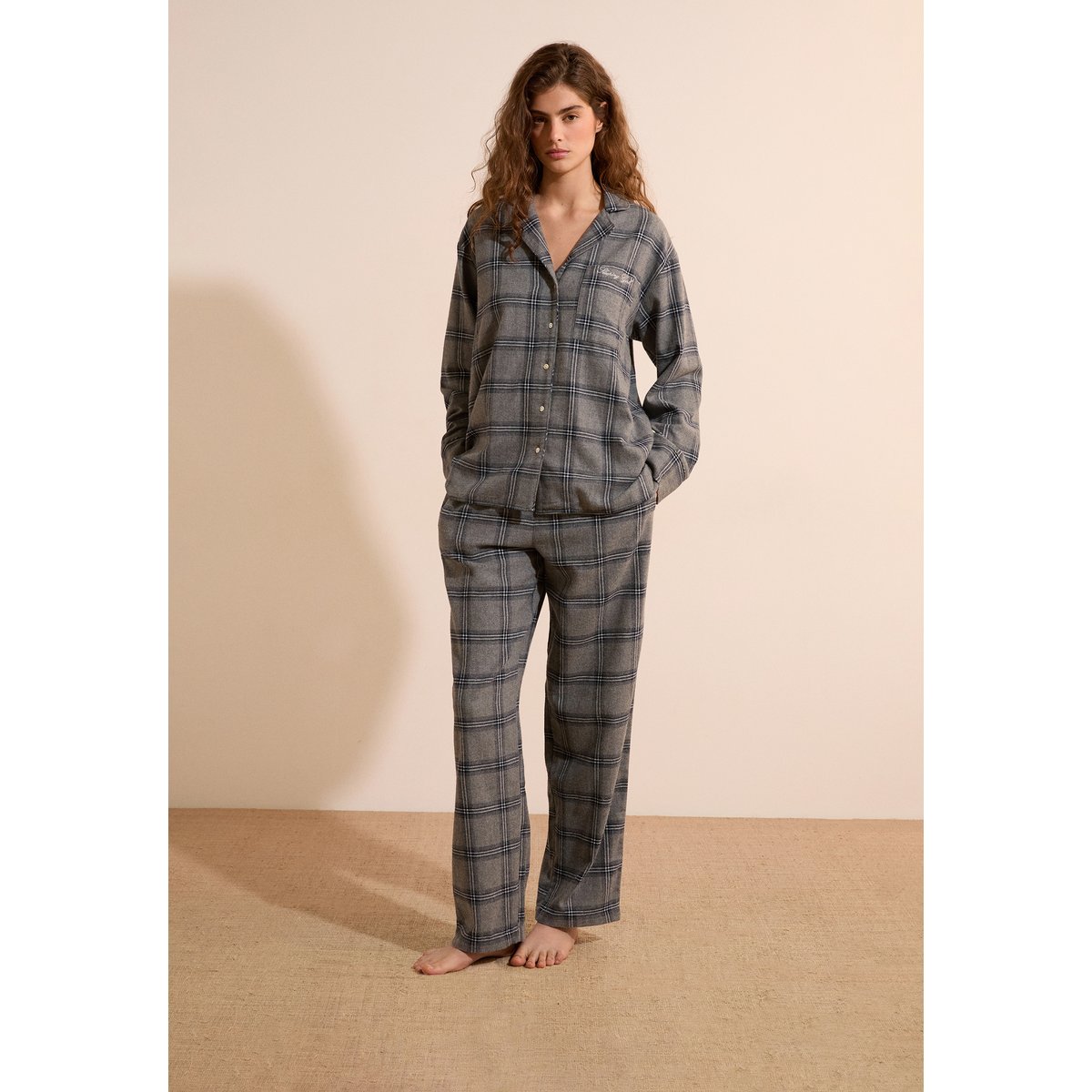 Chemise de pyjama en coton à message brodé BRUNI anthracite, ETAM