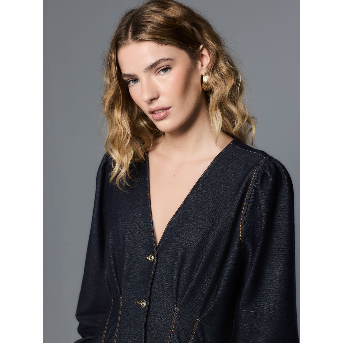 Robe courte cintrée aspect denim bleu foncé, NEXT