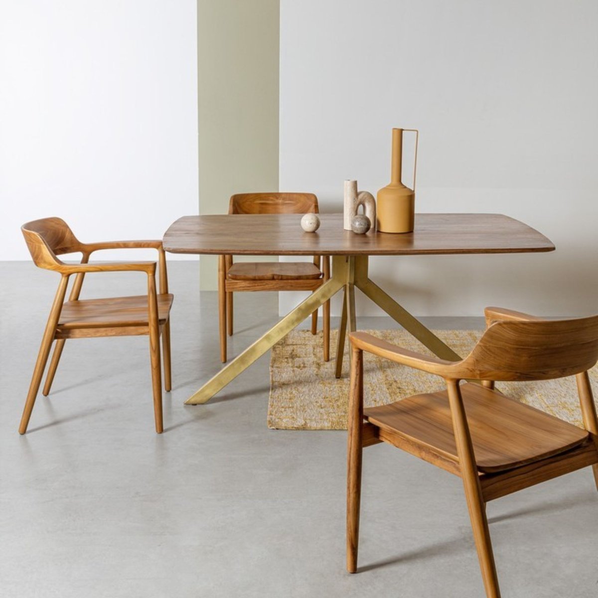 Table de salle à manger en manguier et pied laqué laiton L150 - RINGO bois foncé, HELLIN, DEPUIS 1862