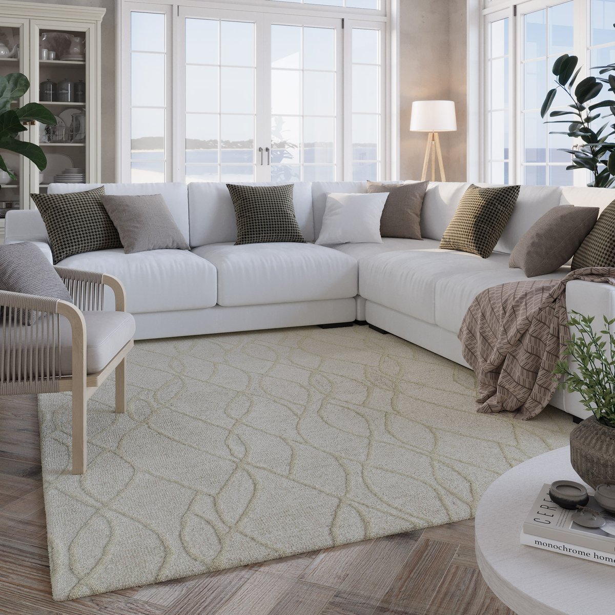 Tapis texturé à motifs courbes ,  HAMPTONS TWENTYTHREE blanc crème, WECON HOME