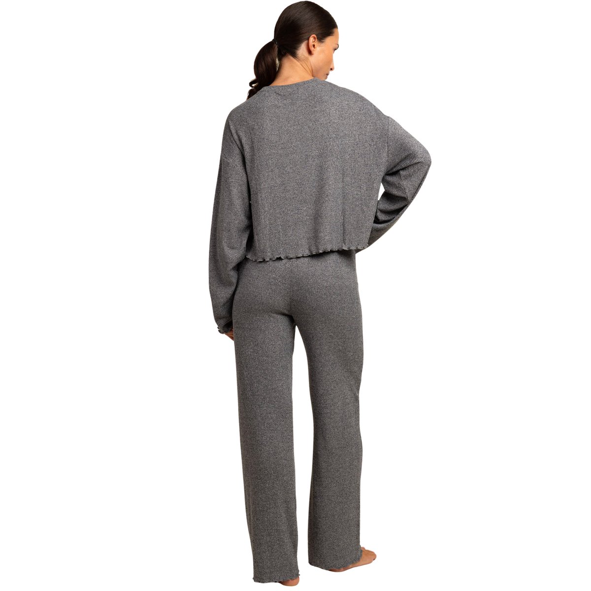 Pyjama pantalon top manches longues Comfy Look gris, ADMAS
