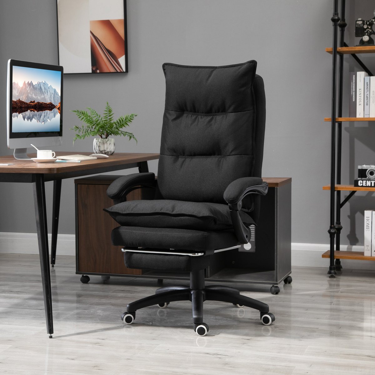 Fauteuil de bureau avec fonction massage Lin noir, HOMCOM