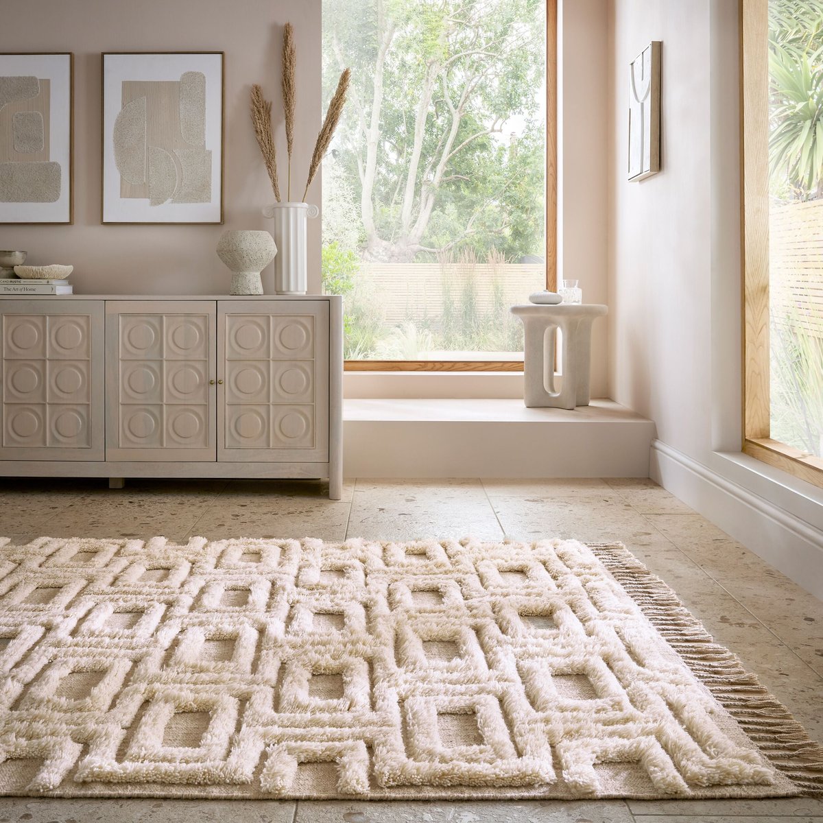 Tapis shaggy en laine GREEK KEY beige, FLAIR RUGS