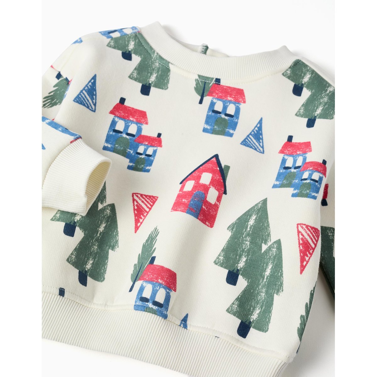Sweat en coton peigné avec imprimé maisons blanc, ZIPPY
