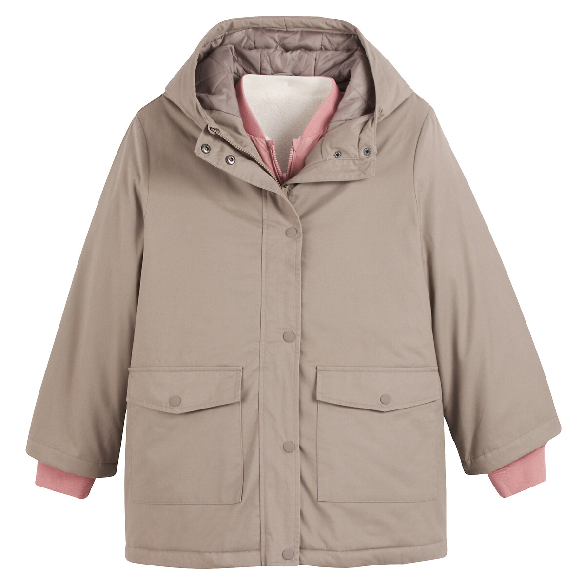 4-in-1 Parka with Hood khaki green, LA REDOUTE COLLECTIONS
