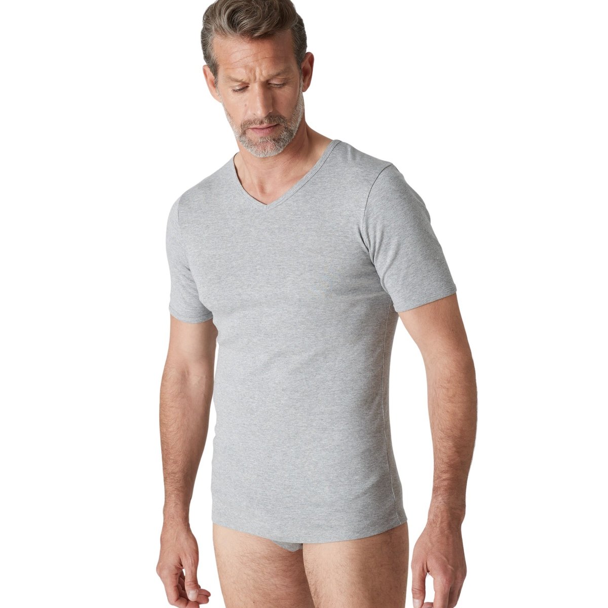 Lot de 3 maillots de corps col V coton gris chiné, DAXON