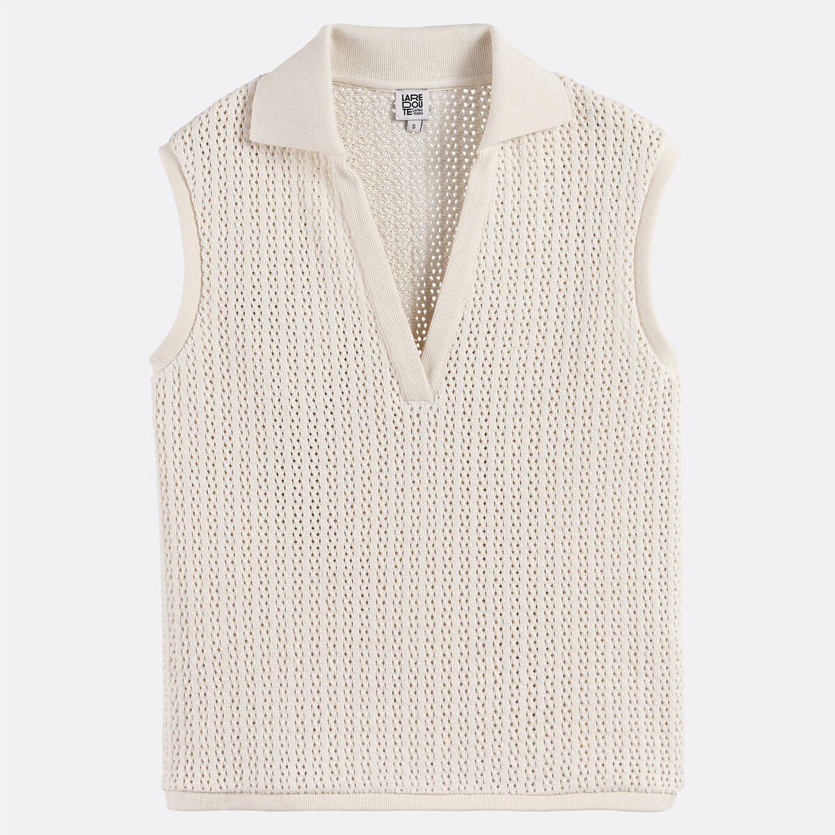 Ärmelloser Pullover mit Polokragen aus Ajourstrick ecru, LA REDOUTE COLLECTIONS