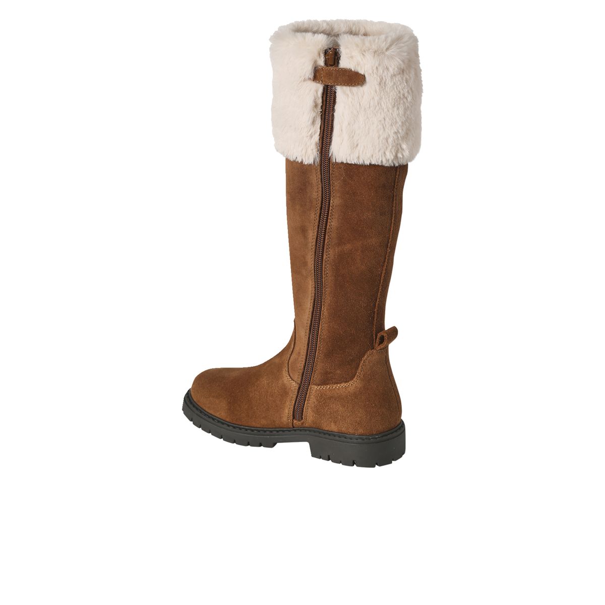 Bottes cavalières fourrées zippées cuir marron, VERTBAUDET