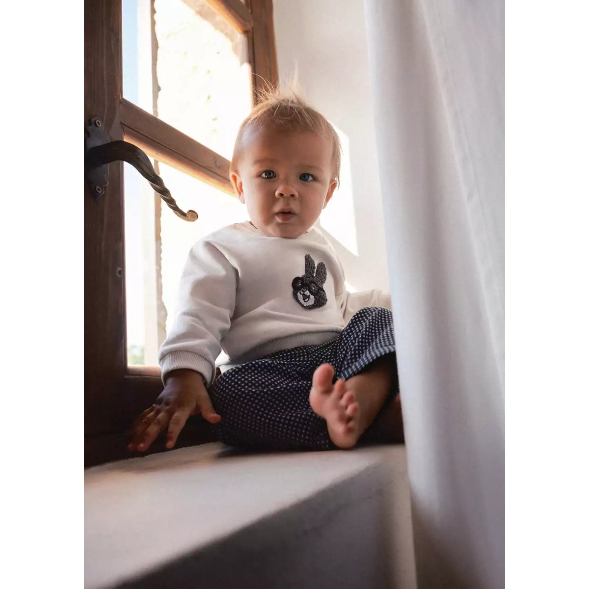 Sweat en coton avec motif texturé écru, MANGO BABY