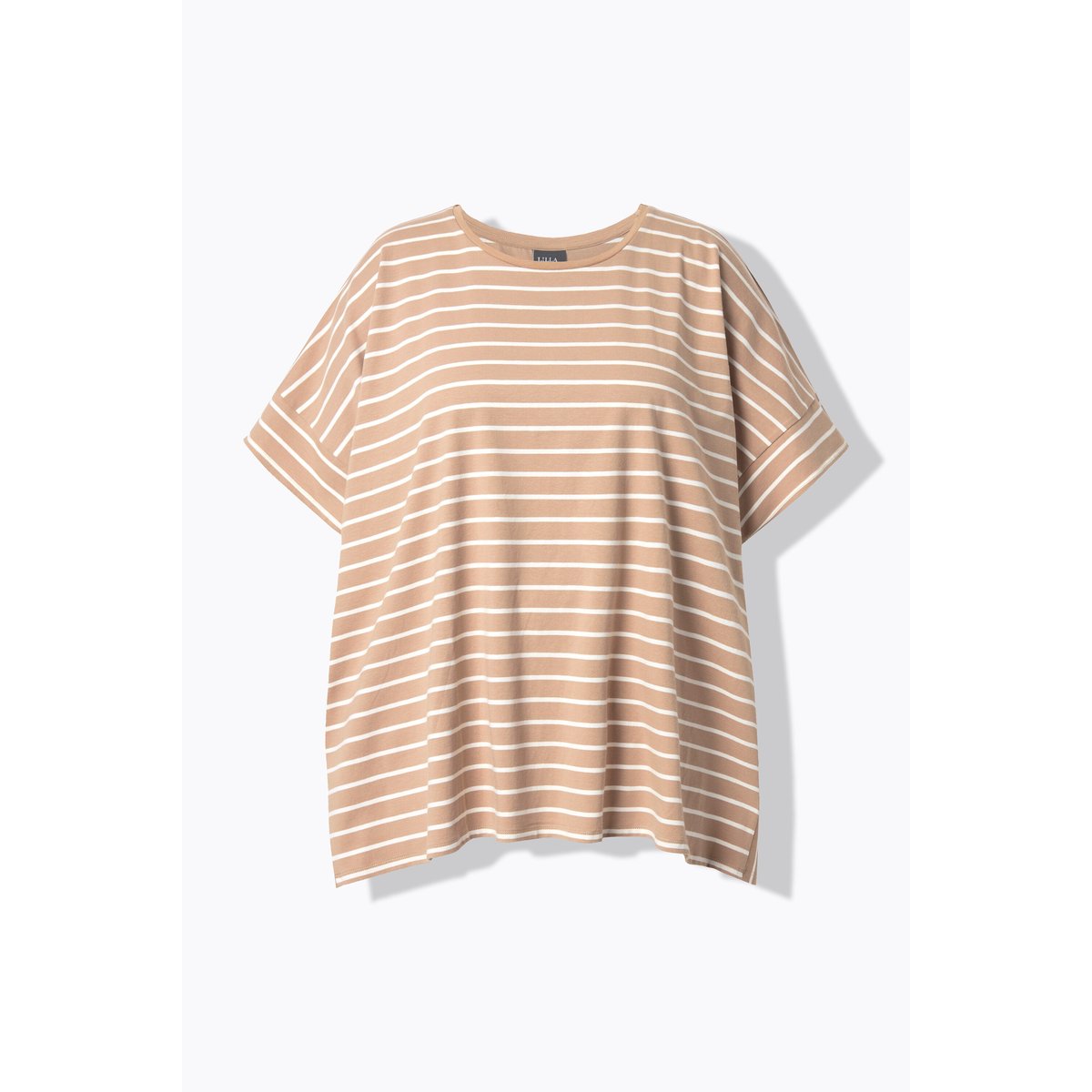 Poncho oversize, motif à rayures et col rond chameau, ULLA POPKEN