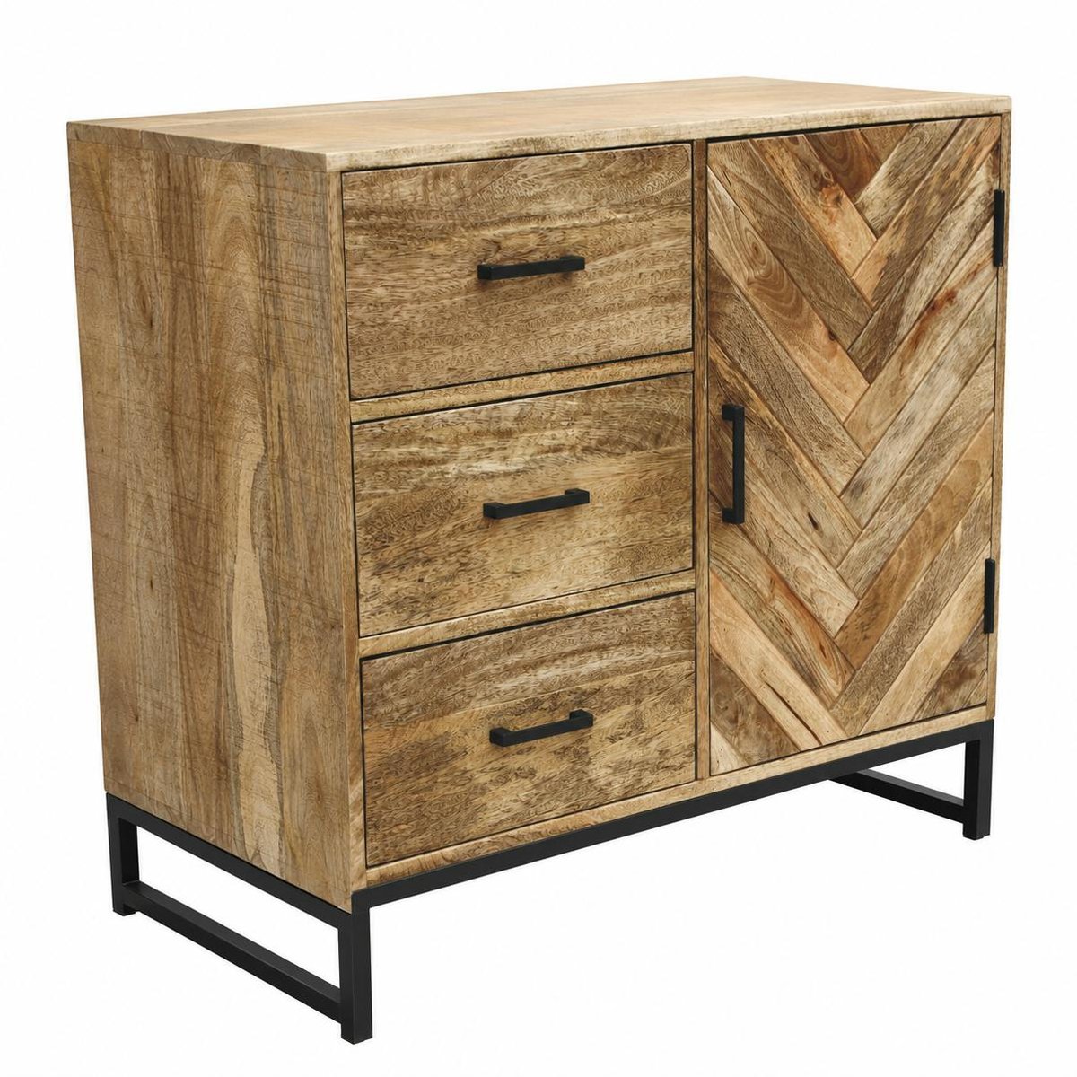 Petit buffet bois de manguier 1 porte 3 tiroirs BRIX bois naturel, PIER IMPORT