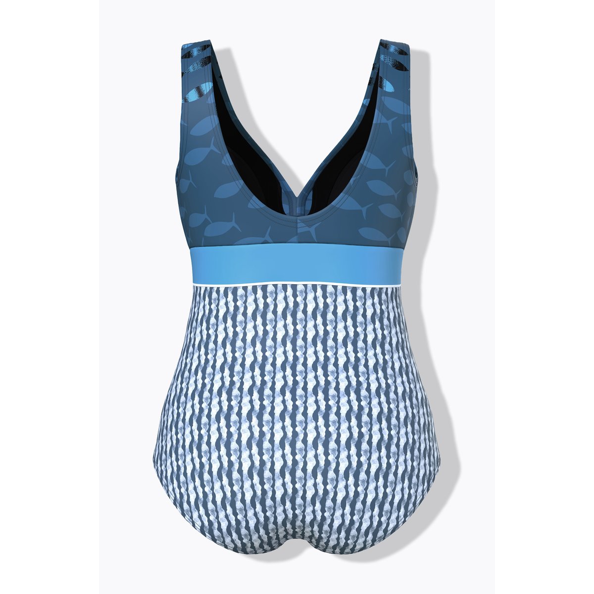 Maillot de bain à bonnets souples. Décolleté bleu, ULLA POPKEN