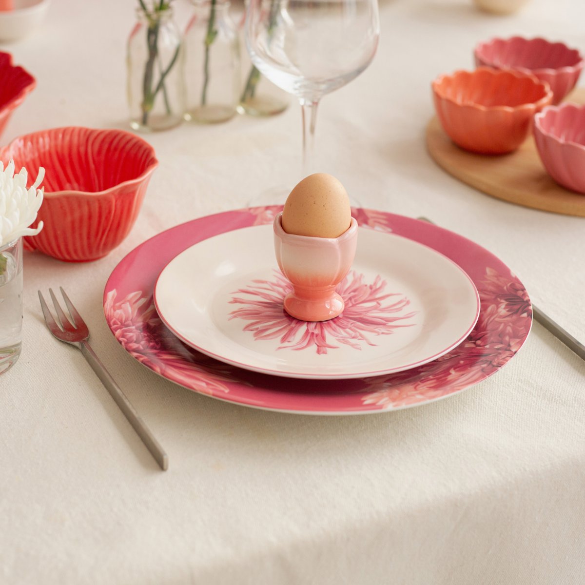 Lot de 6 petites assiettes, FLORA rose, ARTIME