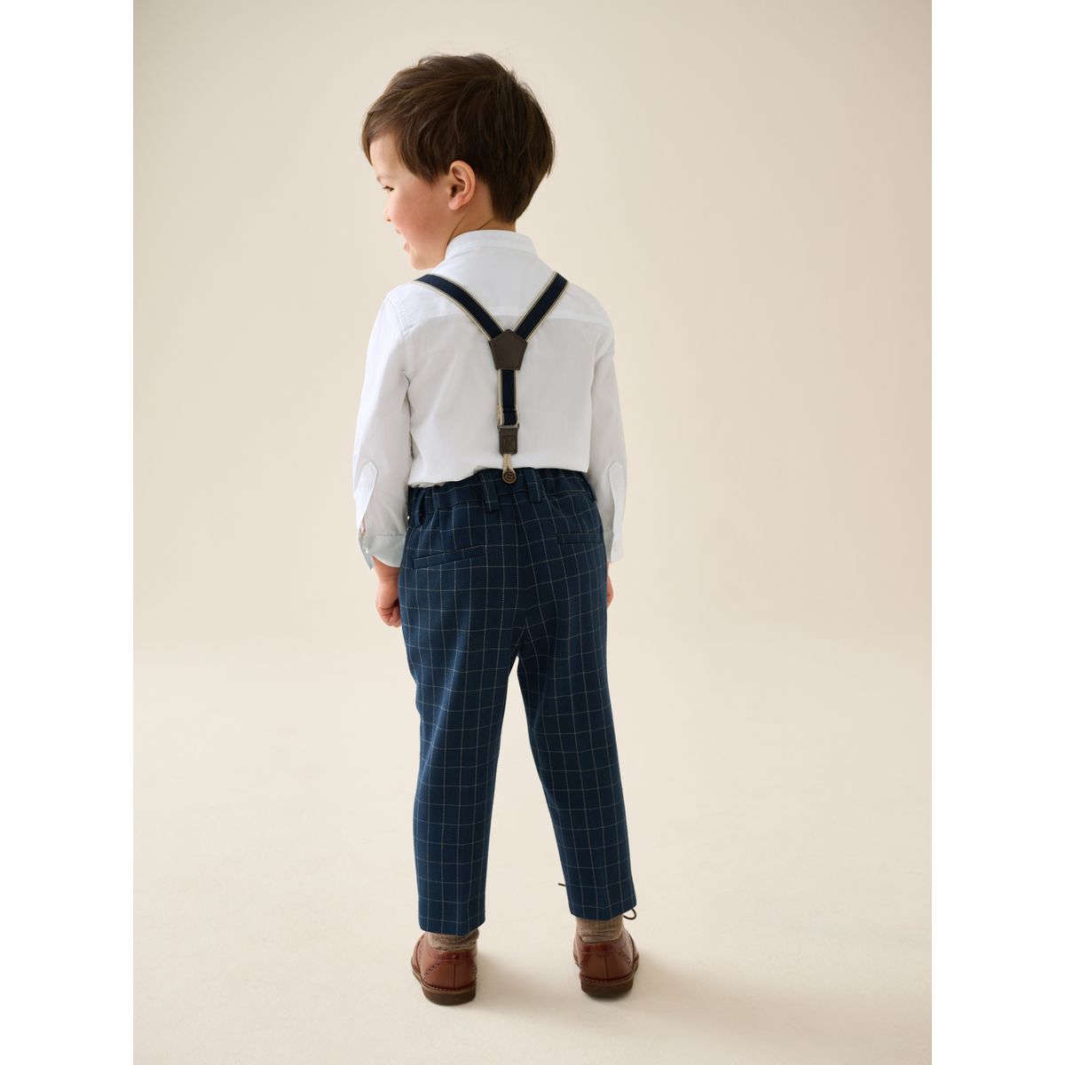 Ensemble chemise, pantalon et bretelles bleu marine à carreaux, NEXT