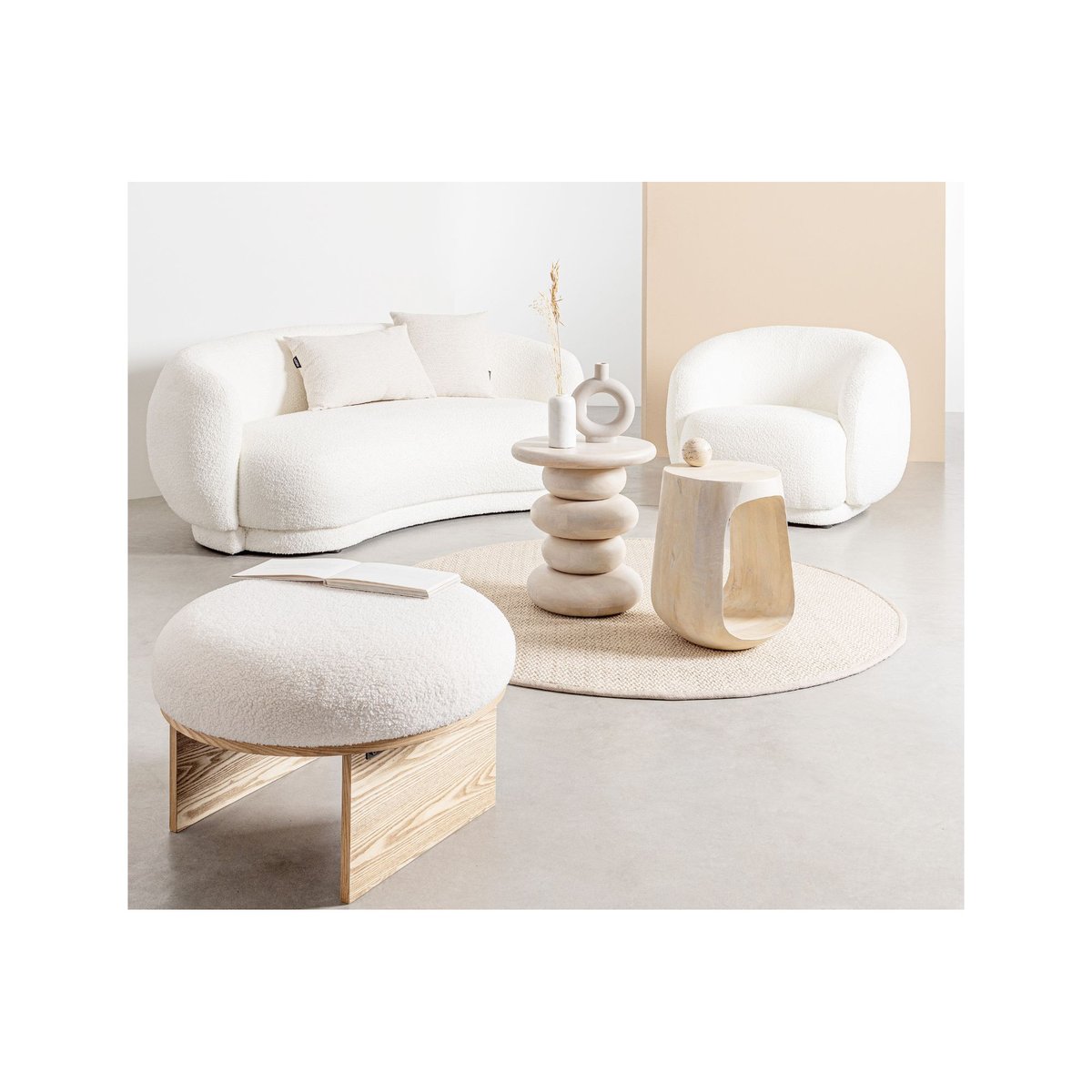 Fauteuil 1 place en tissu bouclette beige - ELLA beige, HELLIN, DEPUIS 1862