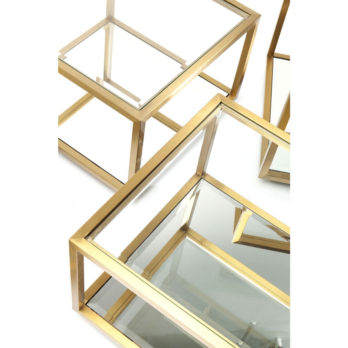 Lot de 4 tables basses en verre et acier, LUIGI or, KARE DESIGN