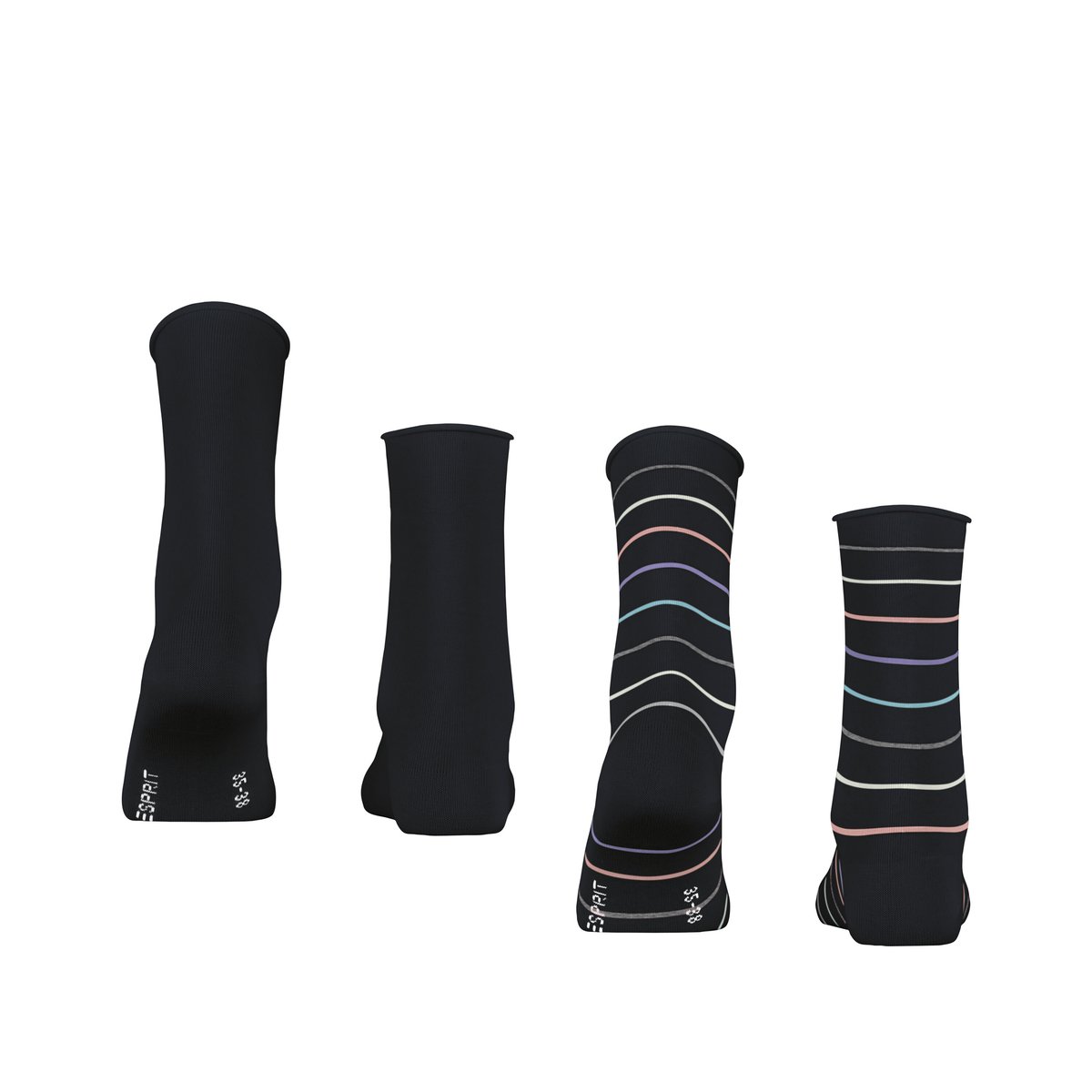 Chaussettes Multi Stripe 2-Pack Opaque noir basique, ESPRIT